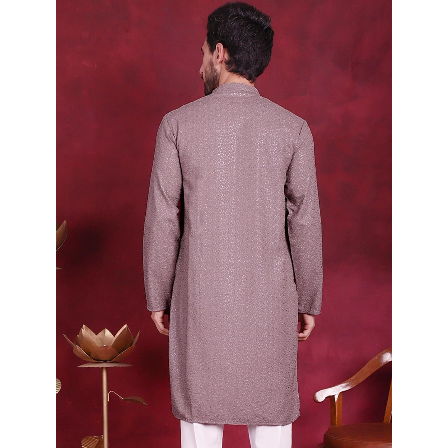 Jompers Mens Sequins Chikankari Kurtas (Grey, M)