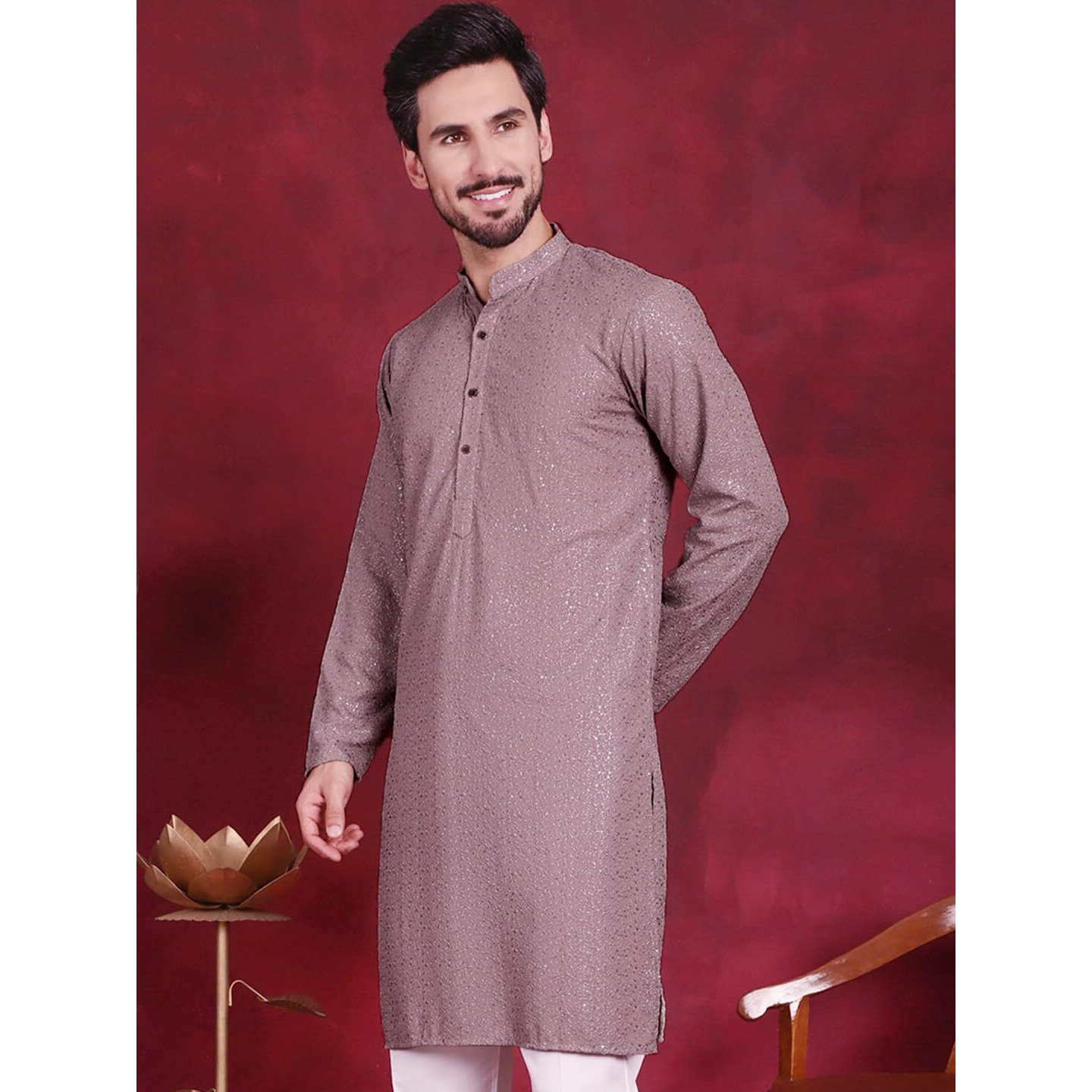Jompers Mens Sequins Chikankari Kurtas (Grey, M)