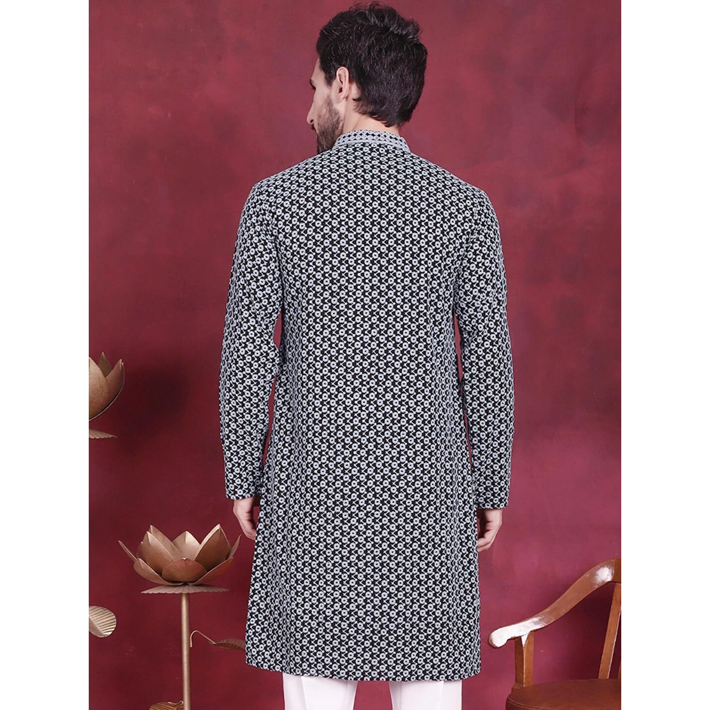 Jompers Men's Sequins Embroidered Kurtas (Grey, S)