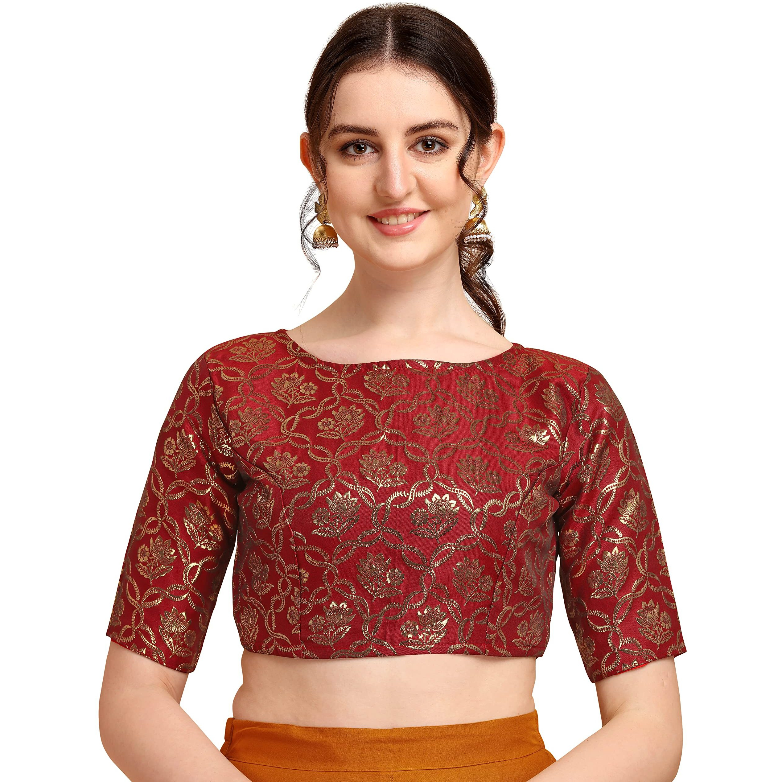 Oomph Jacquard Red Readymade Blouse For Women - Rbbl157L