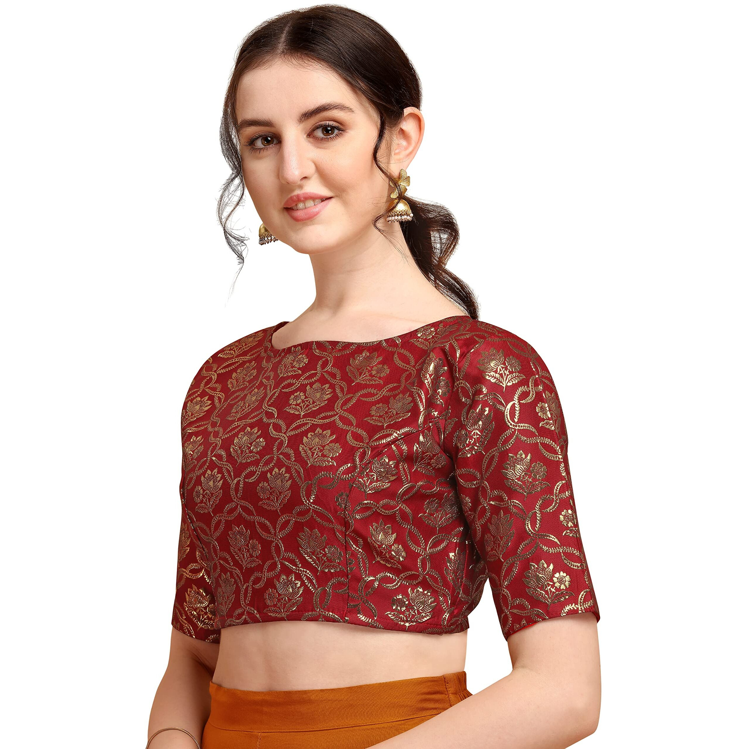 Oomph Jacquard Red Readymade Blouse For Women - Rbbl157L