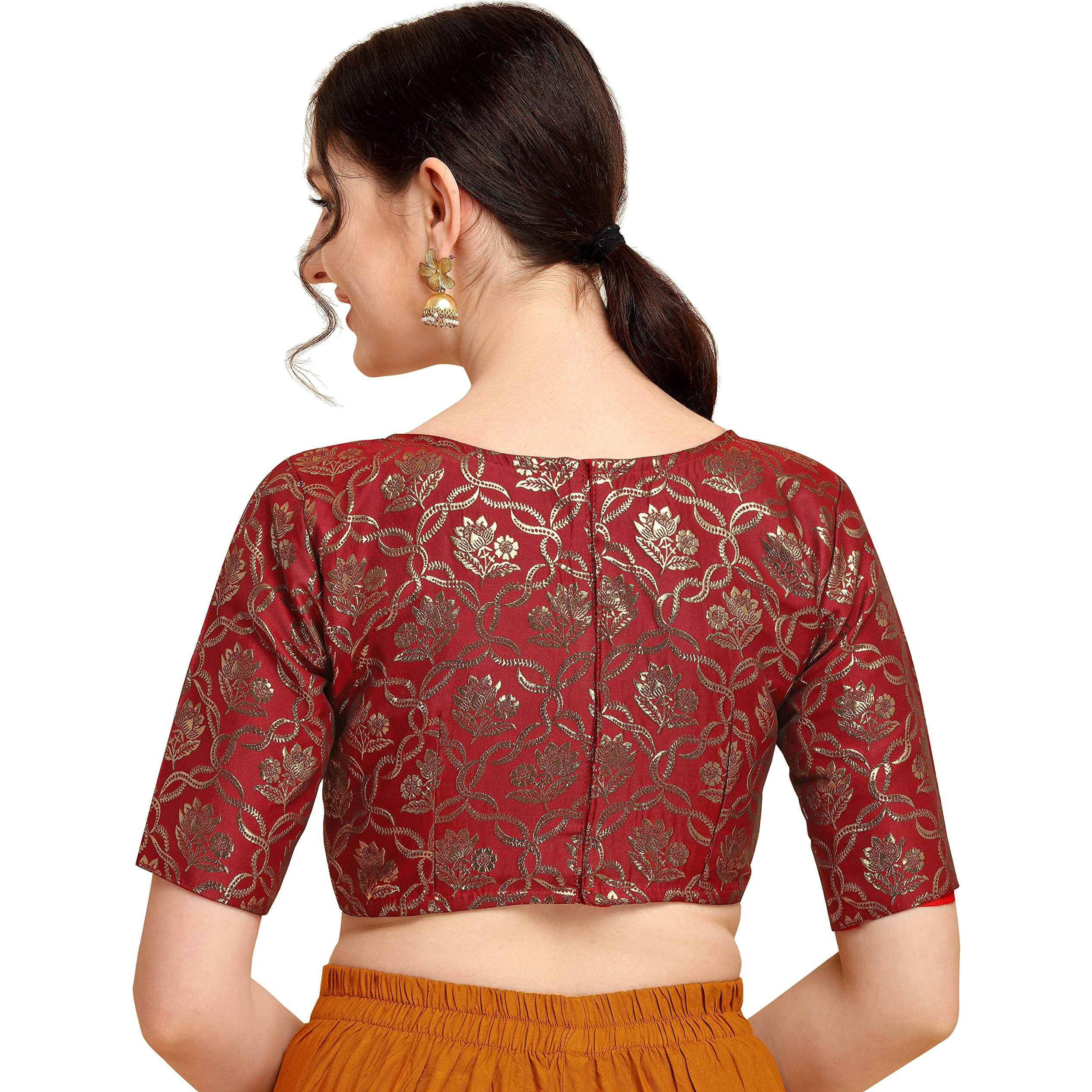 Oomph Jacquard Red Readymade Blouse For Women - Rbbl157L