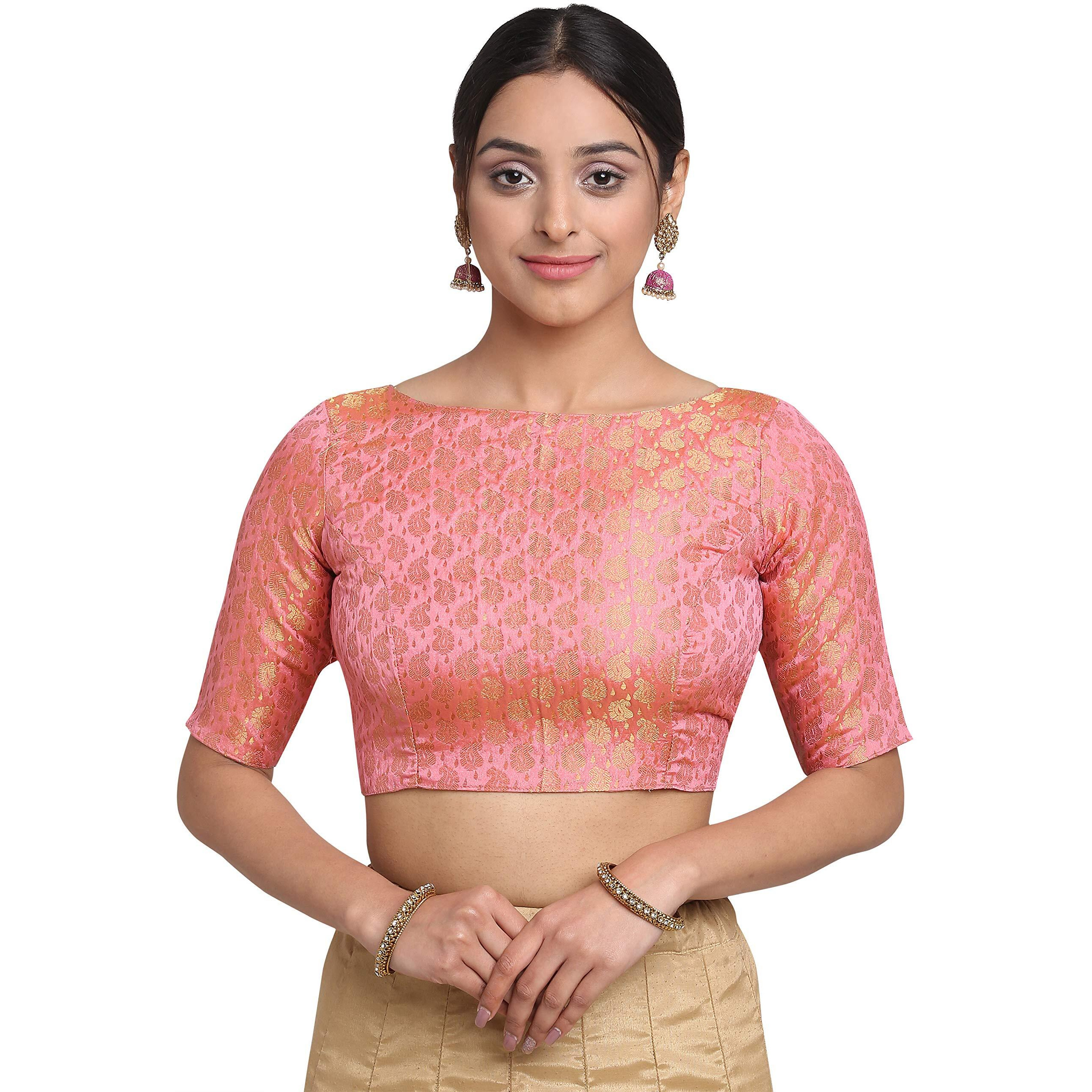 Oomph Woven Art Silk Regular Saree Blouse (Group 41_Blush Pink_M)