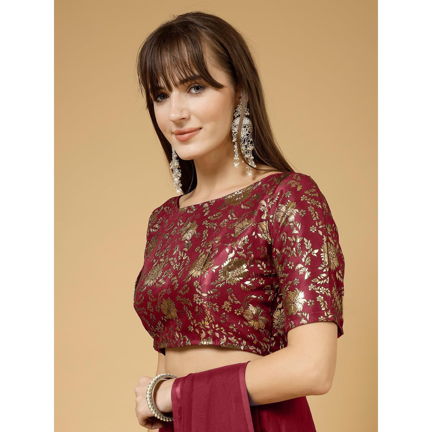 Oomph Readymade Blouse For Women, Brocade, Boat Neck, Rbbl506