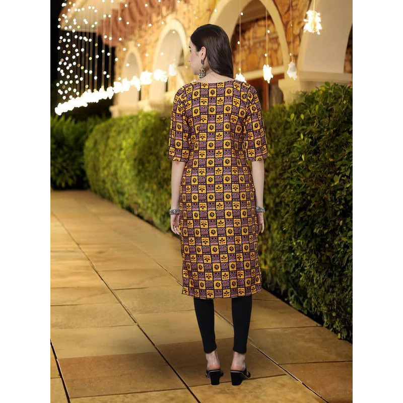 Pinkmint Women's Crepe Kurti Round Neck Straight Kurti For Women Comfortable Kurti Regular Wear Kurti For Women's (Pack Of 6)