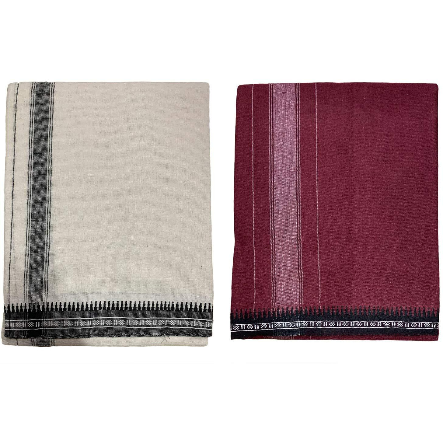 Prakasam Cotton Mens Colour Thalapathi Border Single Dhoti/Size1.28X2.00 Mtrs/Combo Pack Of 2 Dhoties