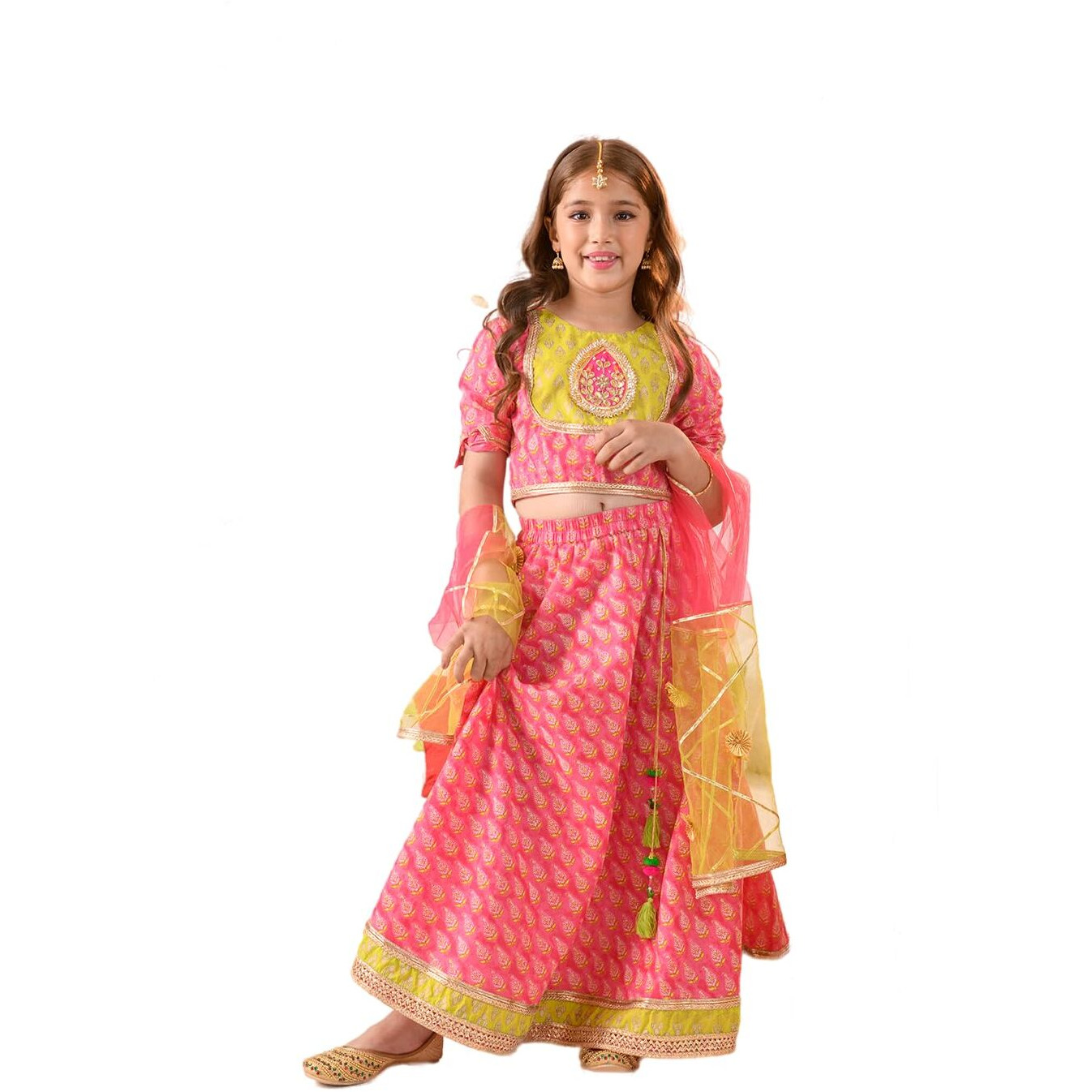Pspeaches Girl's Cotton Lehenga Choli (L-Magentagreenfoil_Magenta_12-13Y)