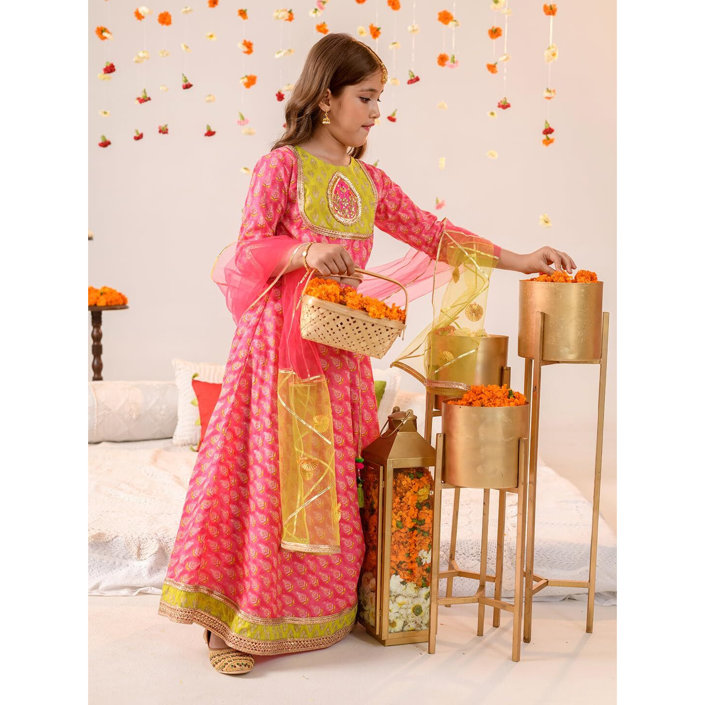 Pspeaches Girl's Cotton Lehenga Choli (L-Magentagreenfoil_Magenta_12-13Y)