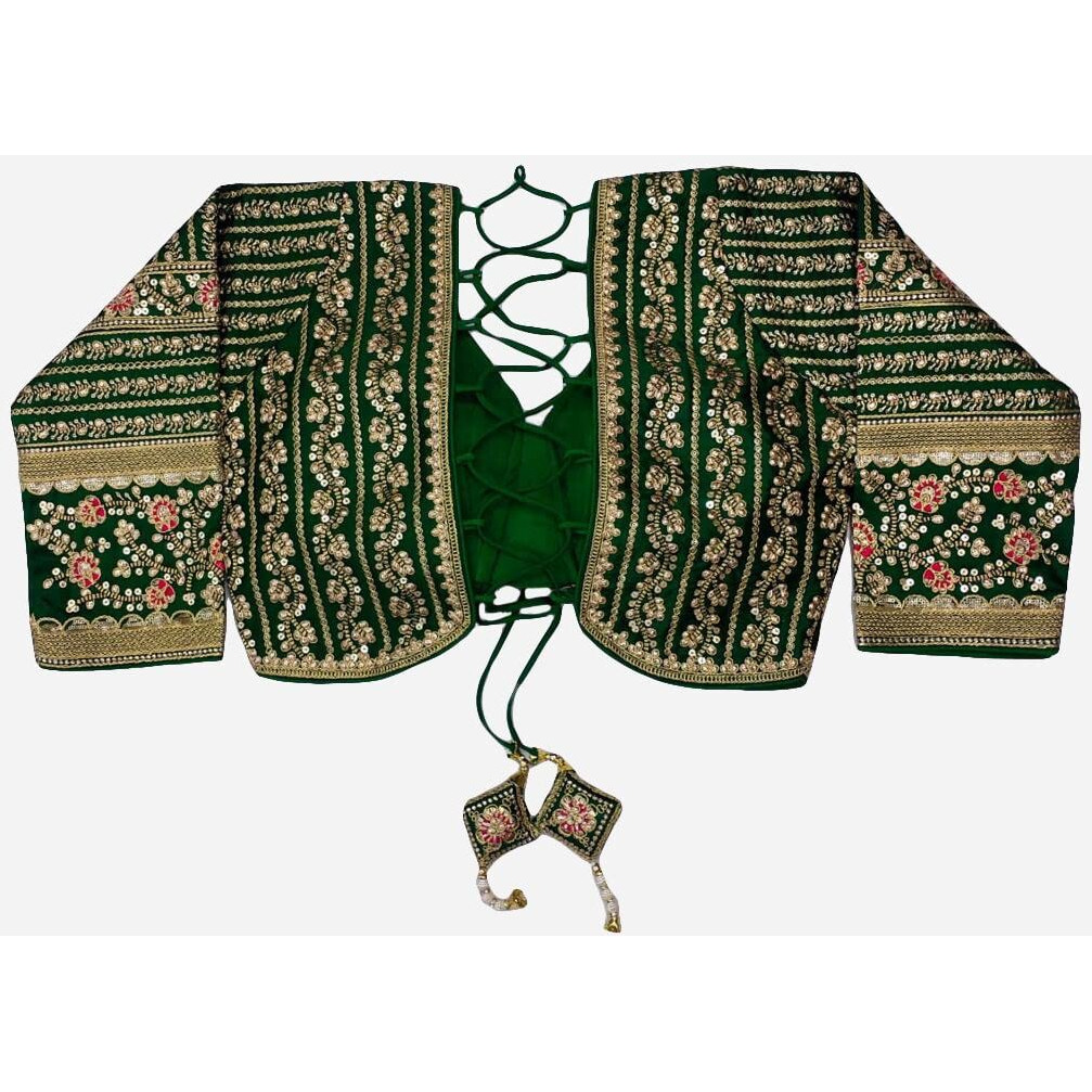 Pujia Mills Women's Heavy Embroidery Coding With Sequins Work 3/4Th Sleeves Fancy Readymade Saree Blouse(Missy Green_38)