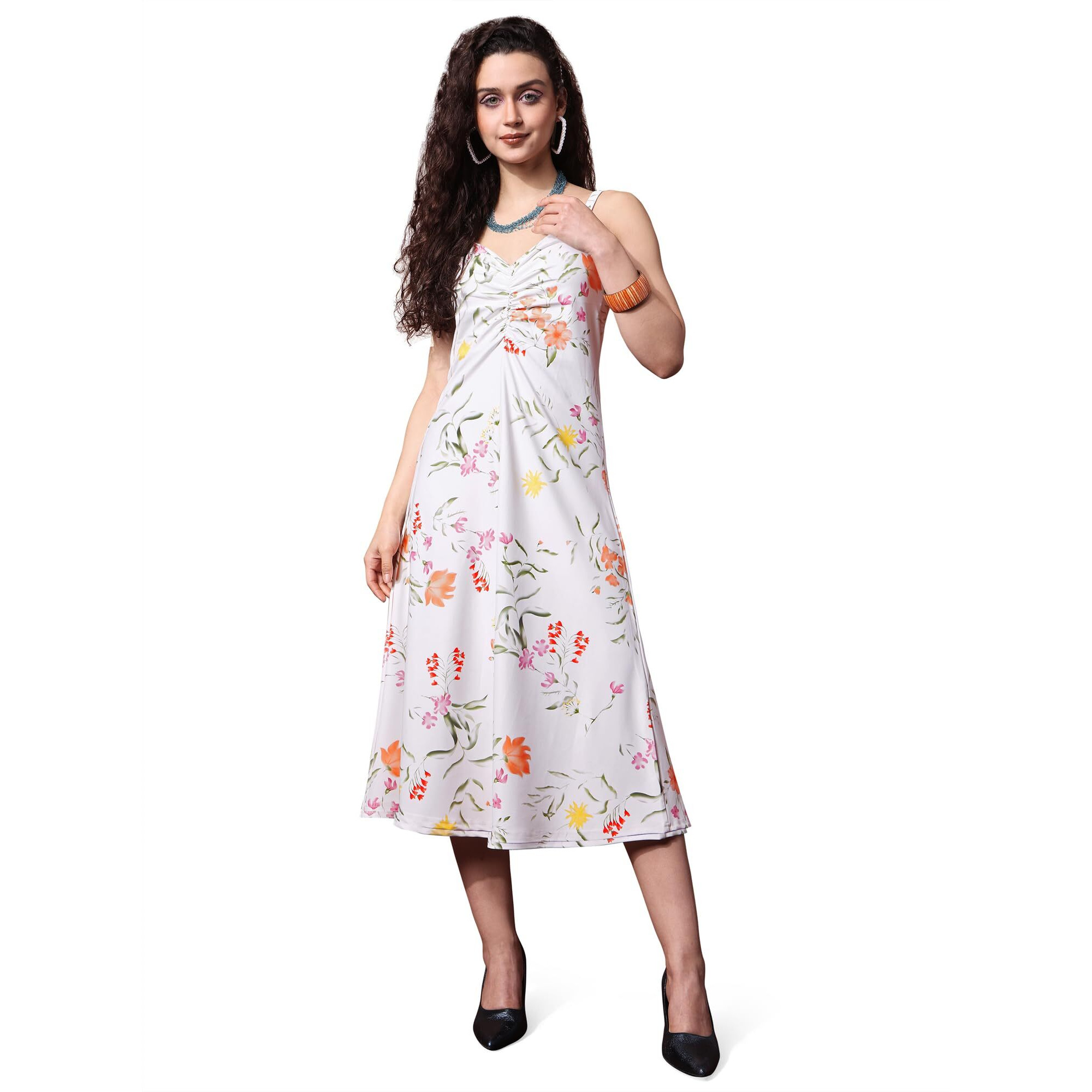 Purvaja Womens Fit & Flare Knee Length Dress (Wini-060-Lris_White_Xx-Large)