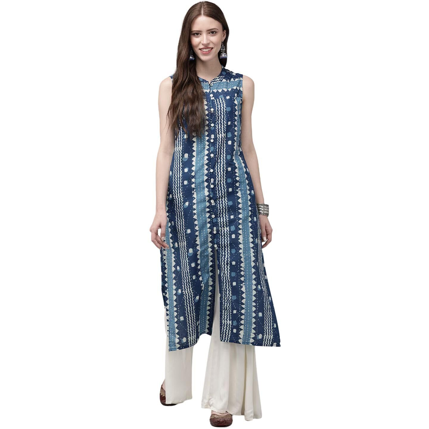 Rytras Women's Cotton Printed Straight Kurta(Ryt268_Blue_Xx-Large)