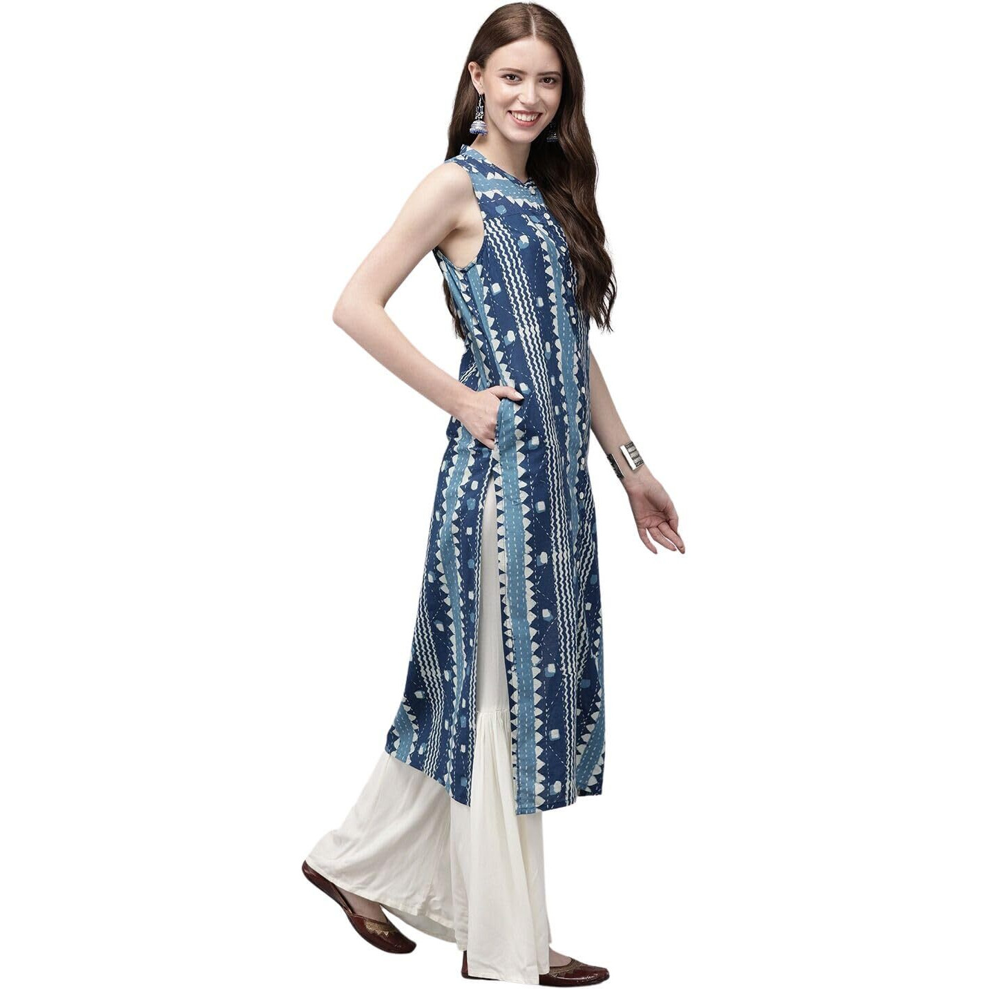 Rytras Women's Cotton Printed Straight Kurta(Ryt268_Blue_Xx-Large)