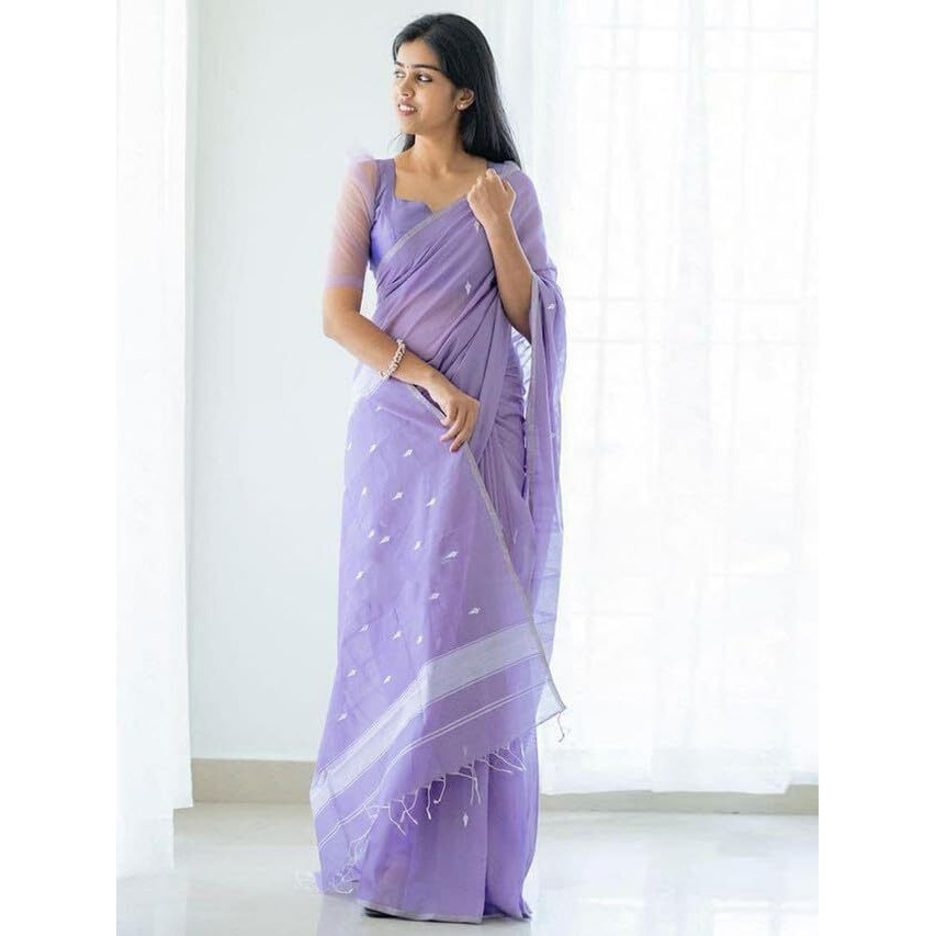 Satrani Women's Poly Cotton Jacquard Saree With Unstitched Blouse Piece (3260S136St_Lavender)