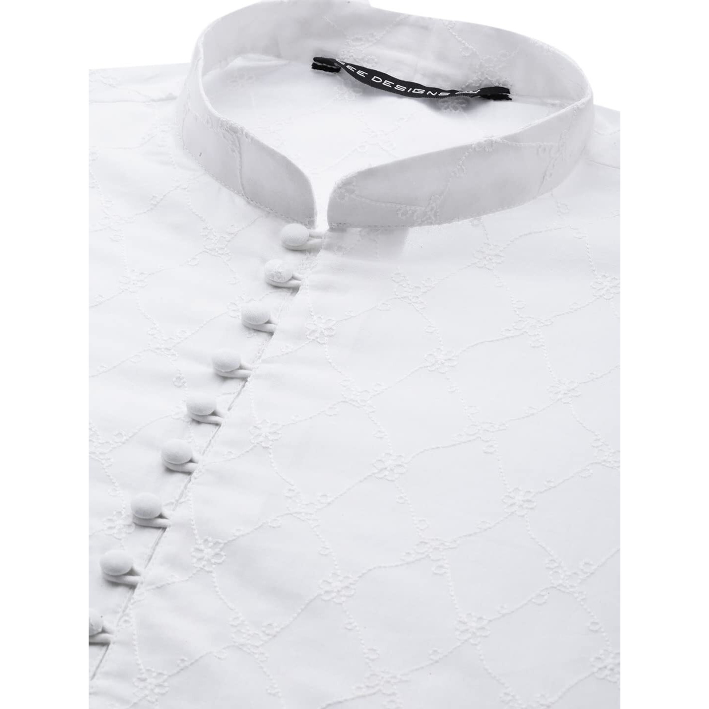 See Designs White Cotton Regular Fit Chikankari Kurta Mandarin Collar Long Sleeves_Sdkt1092Xl