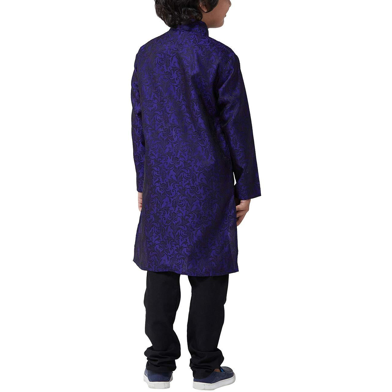 Sojanya (Since 1958, Kids Royal Blue Jacquard Silk Kurta & Black Churidar Pyjama Set, Size 1-2Yr(New-Kids-Sjr-Jomp-7802-1-2Yrs)