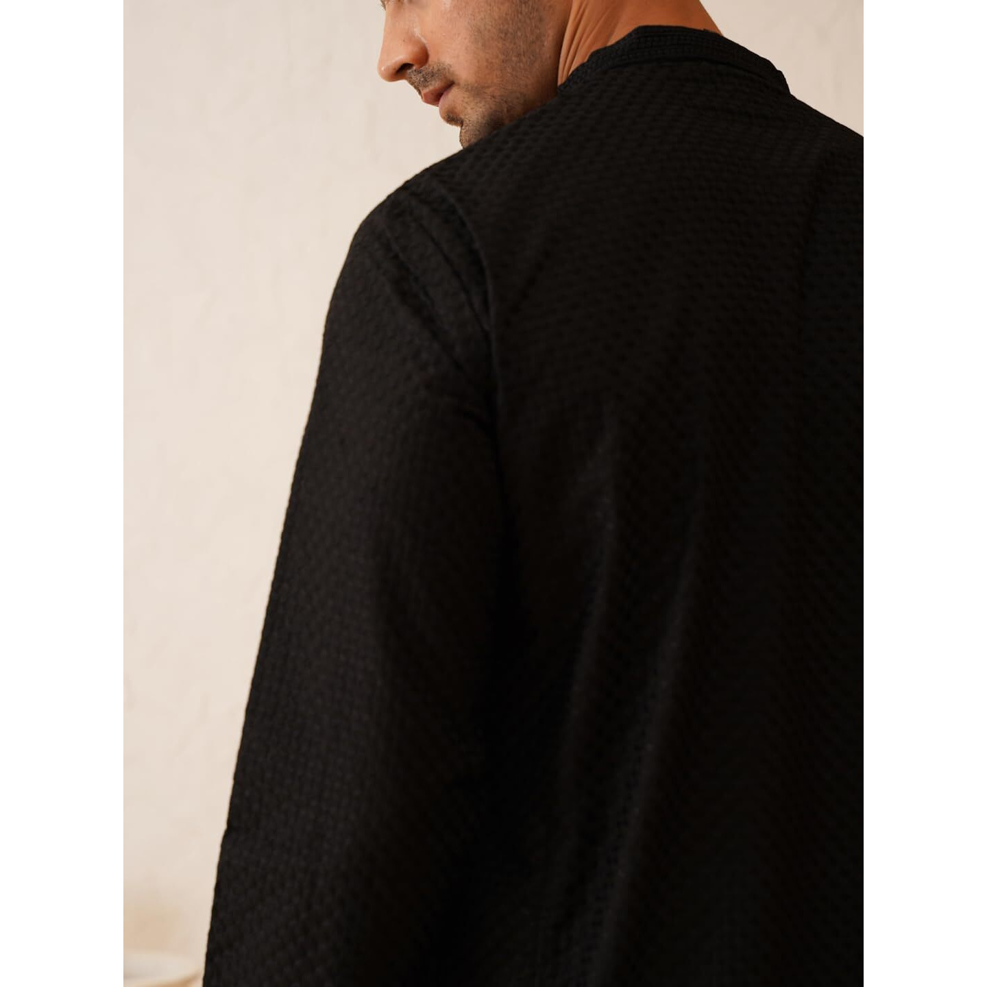 Sojanya (Since 1958 Men's Cotton Checkered Thread Work Black Long Kurta
