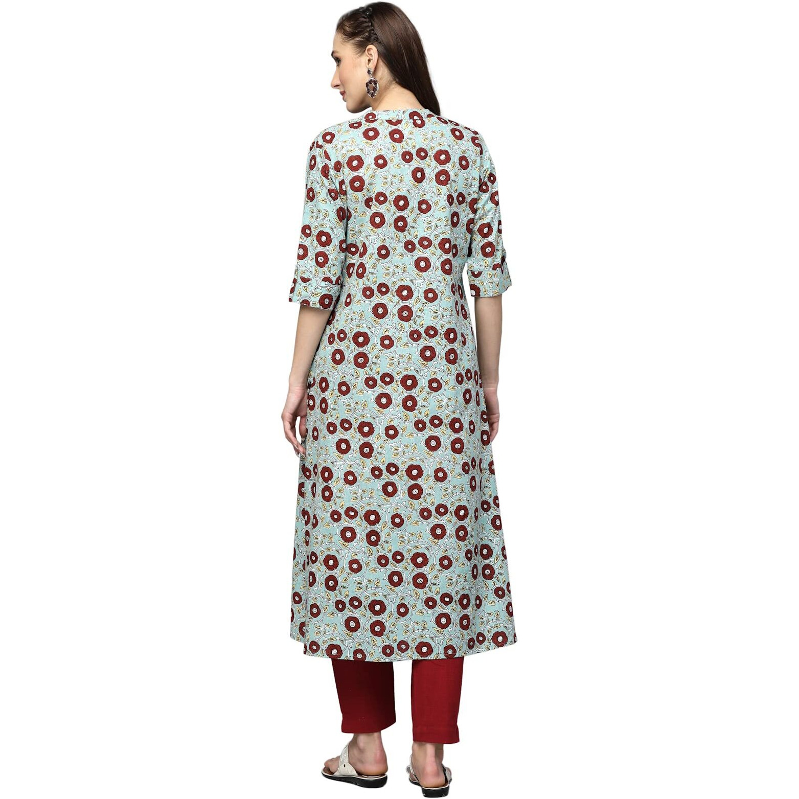 Stylum Women's Printed Cotton A-Line Kurta (Aliceice36_Turquoise Blue, S)