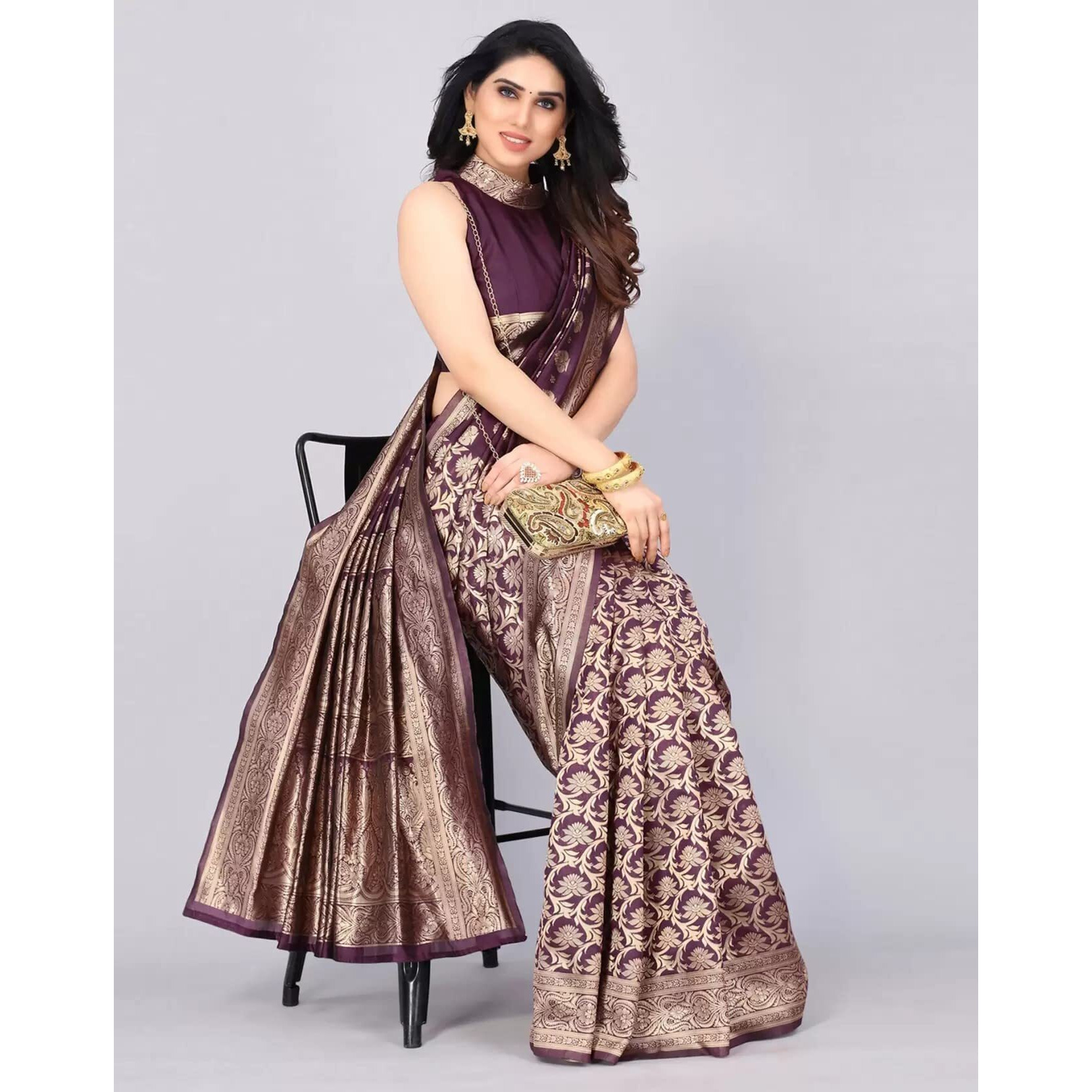 Sugathari Women's Art Silk Purple Kanchipuram Saree (San Pari 161 Purple)