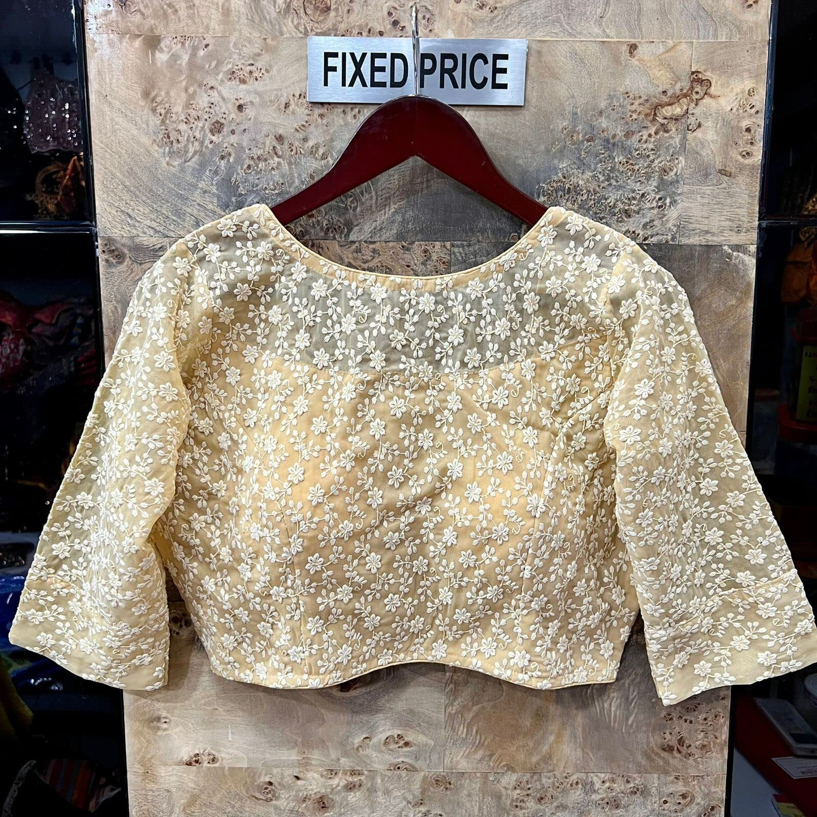 Vihu Fashion Womens Georgett Readymade Fancy Sifli Work Half Sleeve Saree Blouse.(Sifli Flower Cream_38)