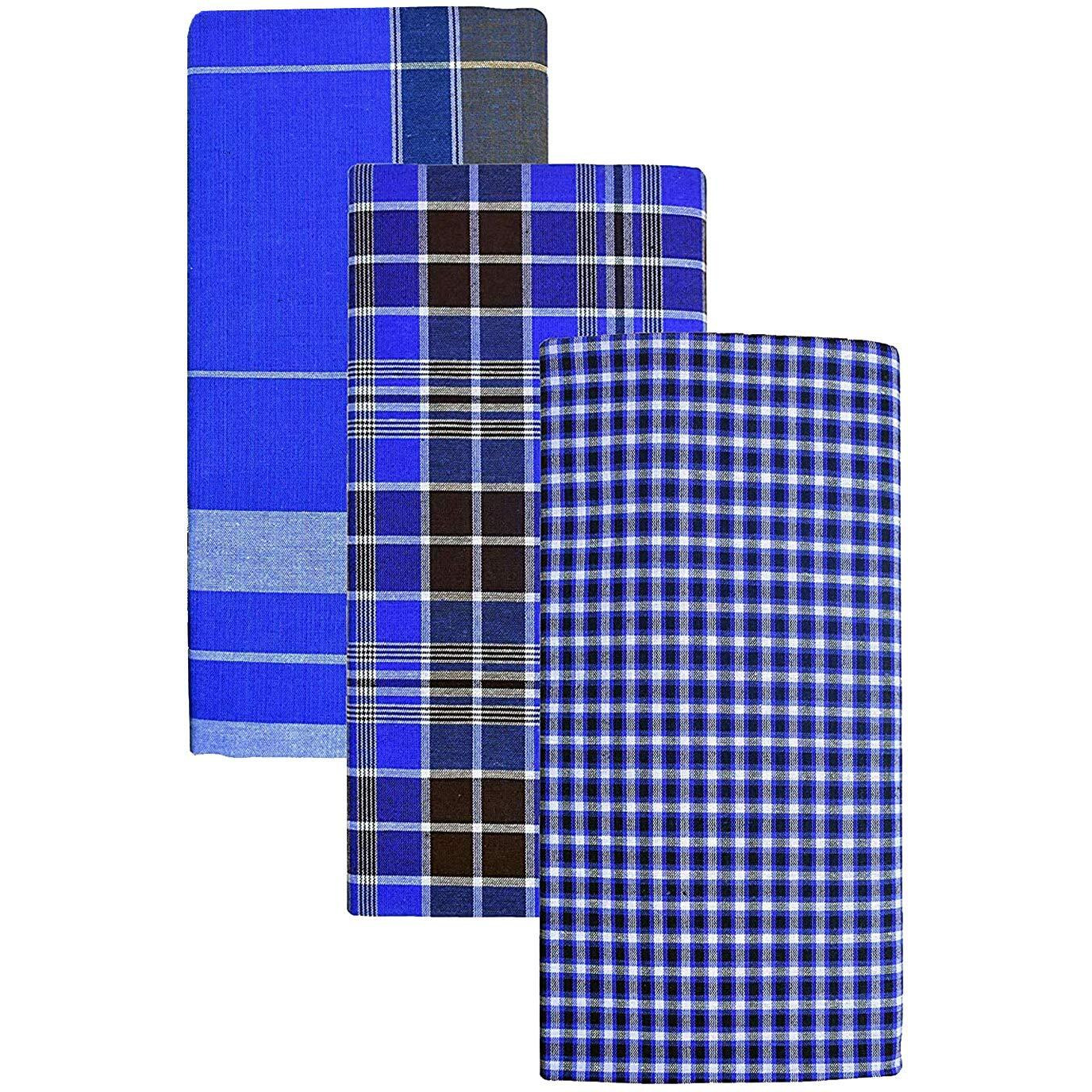 Weavers Villa Men's Cotton Multi Color Lungis For Men 2 Meter (Set Of 3, Multi Colour) || Assorted Checks Or Colours