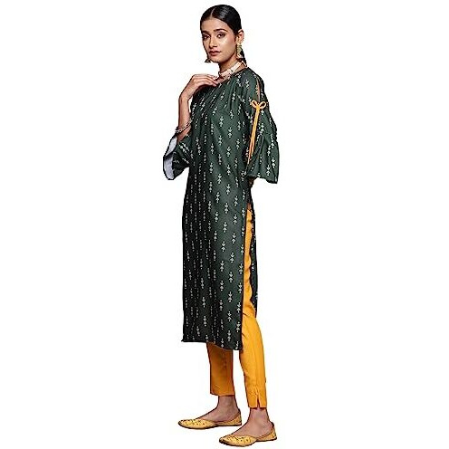 Ziyaa Women's Bottle Green Rayon Straight Kurta Pant Set (Zikury3980Andpa-Xl)