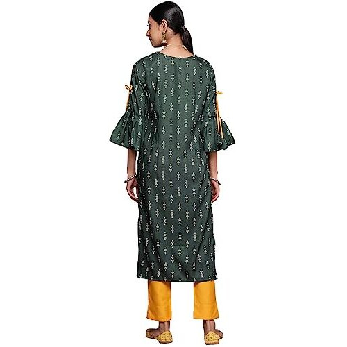 Ziyaa Women's Bottle Green Rayon Straight Kurta Pant Set (Zikury3980Andpa-Xl)