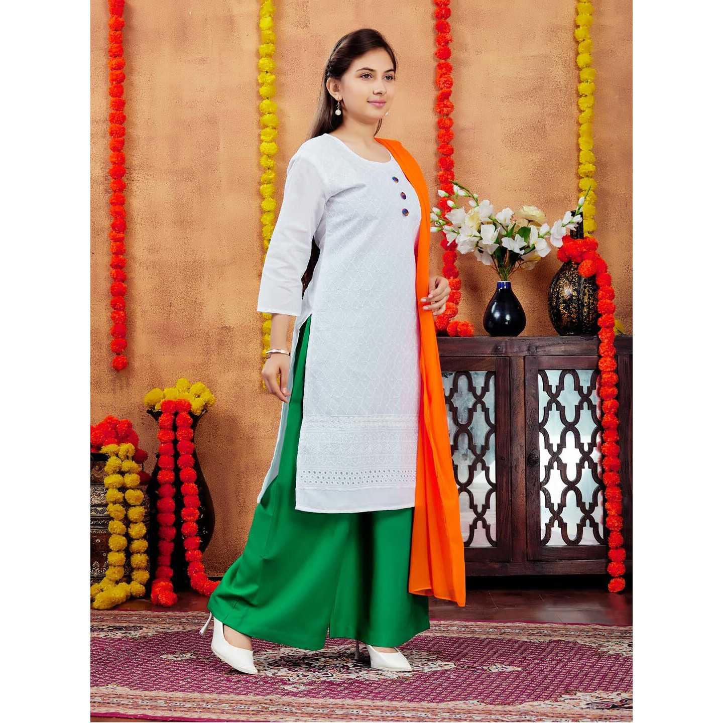 Aarika Girls Casual Wear White Colour Embroidery Cotton Kurti (7-15 Years)