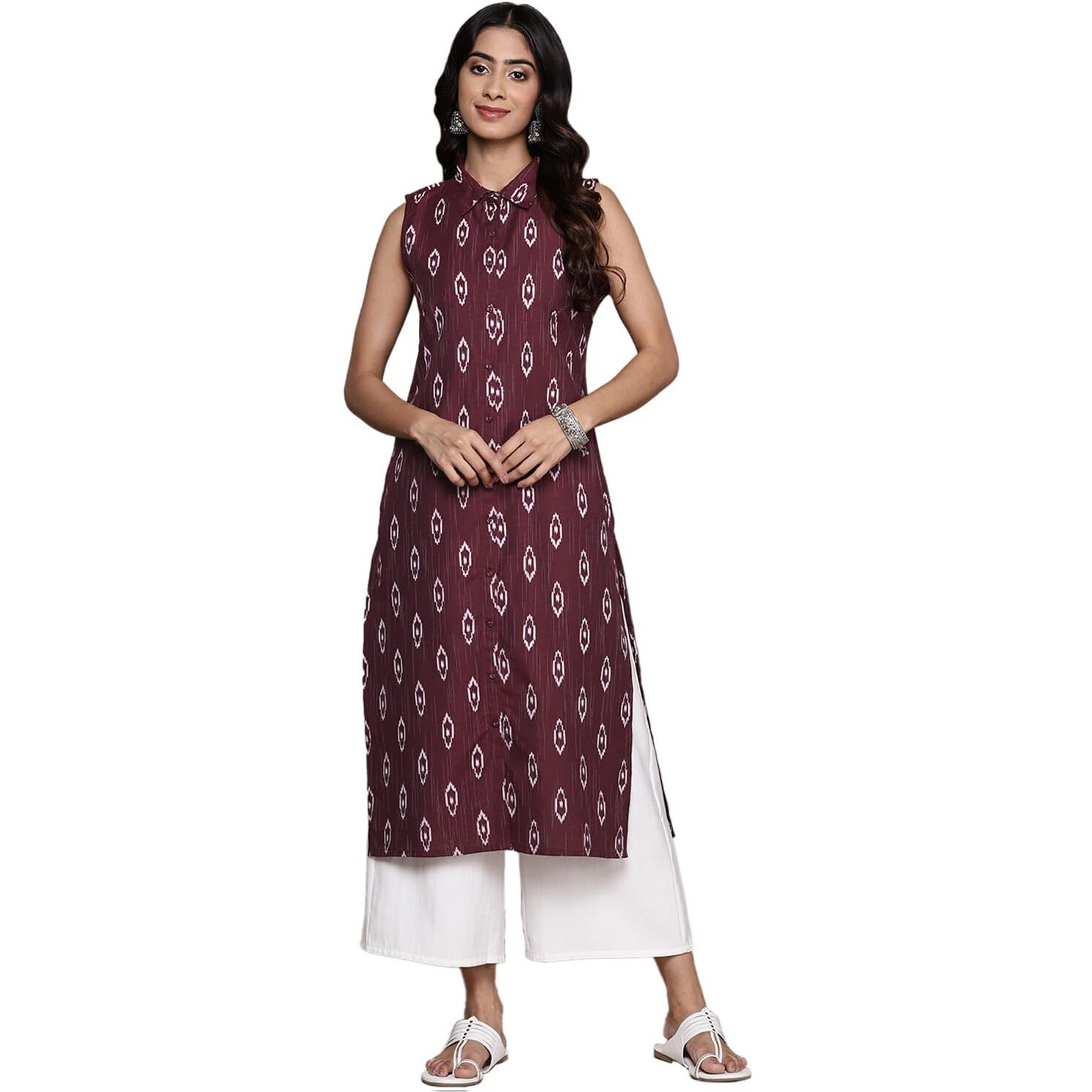 Anubhutee Women's Cotton Ethnic Motifs Maroon Straight Kurta..