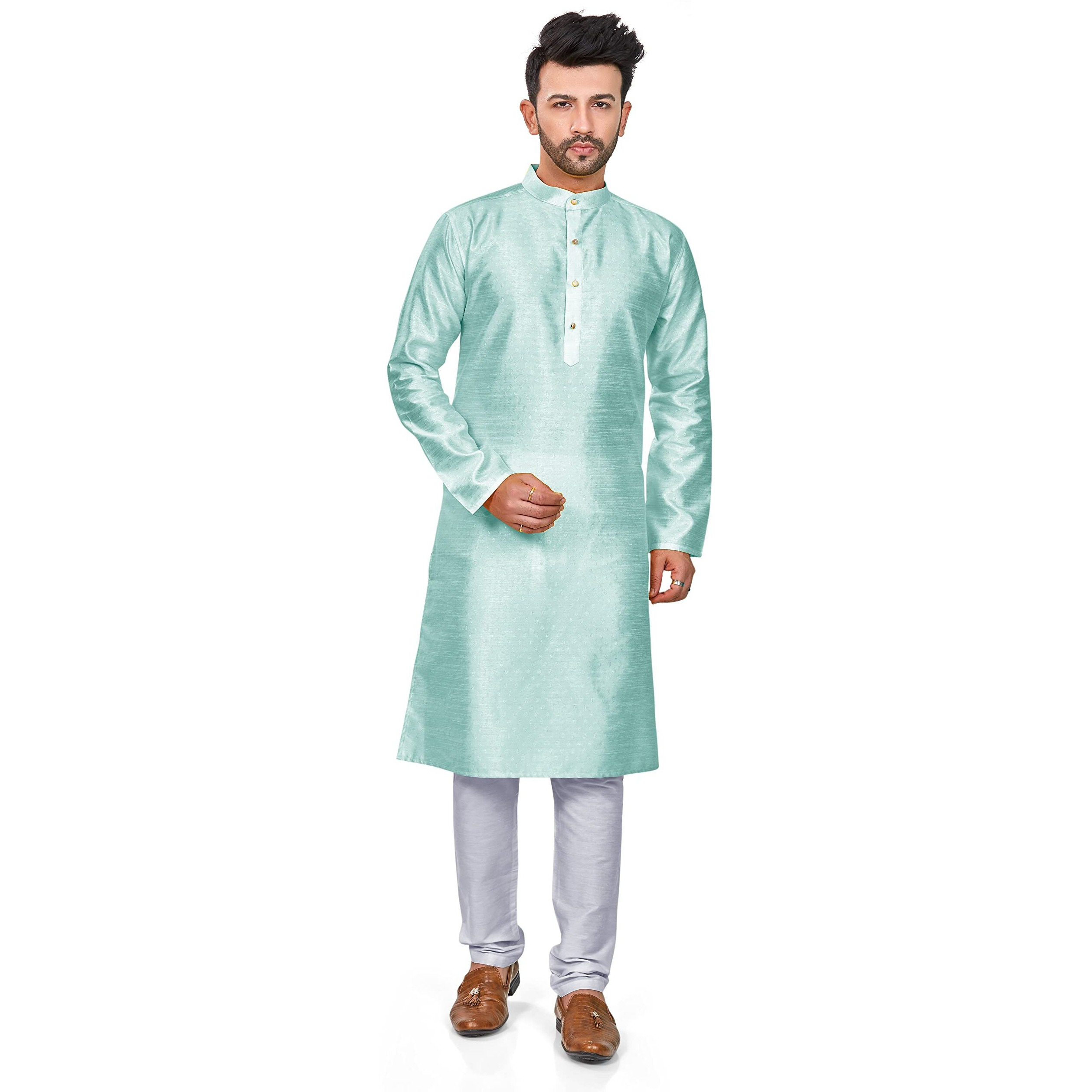 Be Active Men's Fancy Weaved Kurta Pyjama Set Colour - Cyan | Size - S