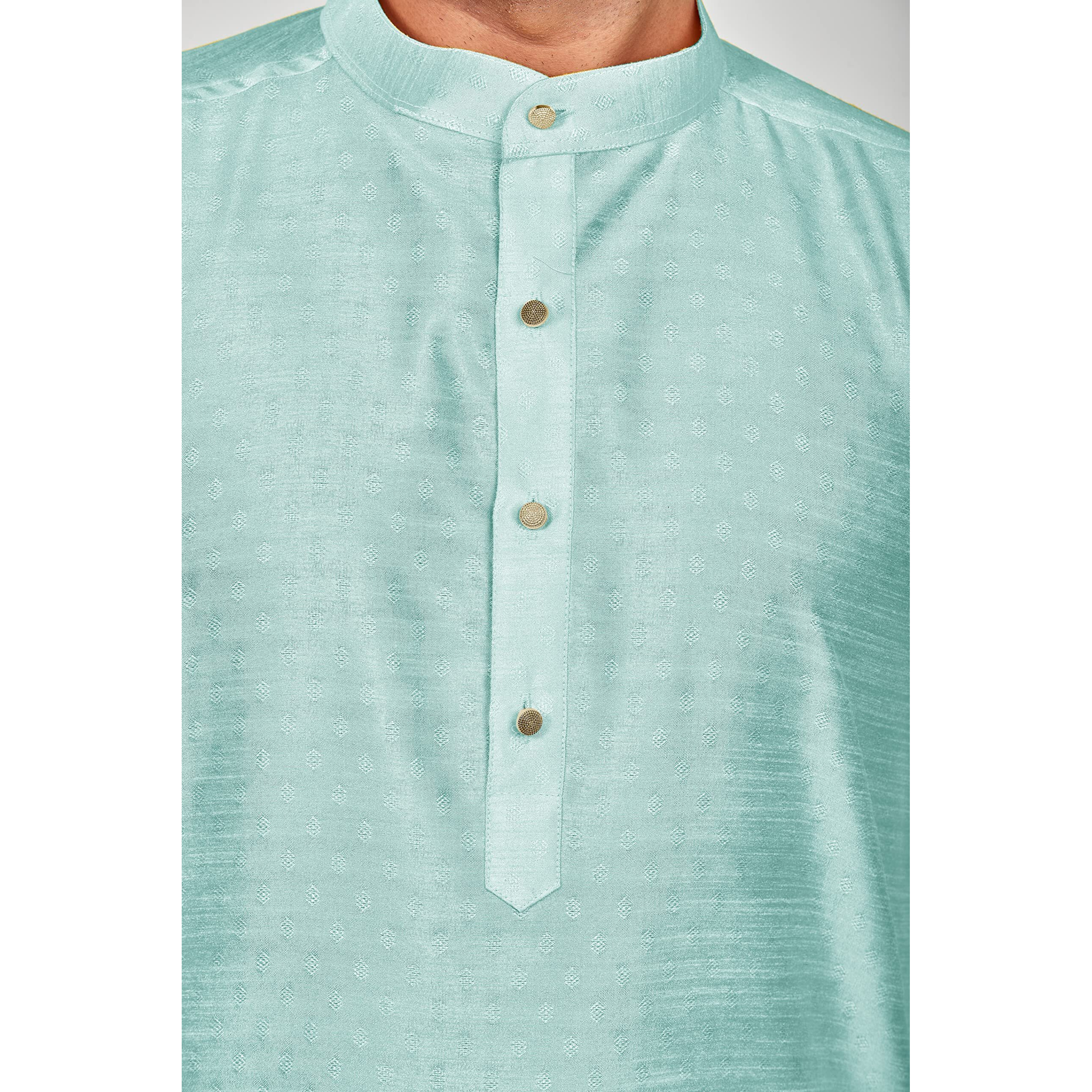 Be Active Men's Fancy Weaved Kurta Pyjama Set Colour - Cyan | Size - S