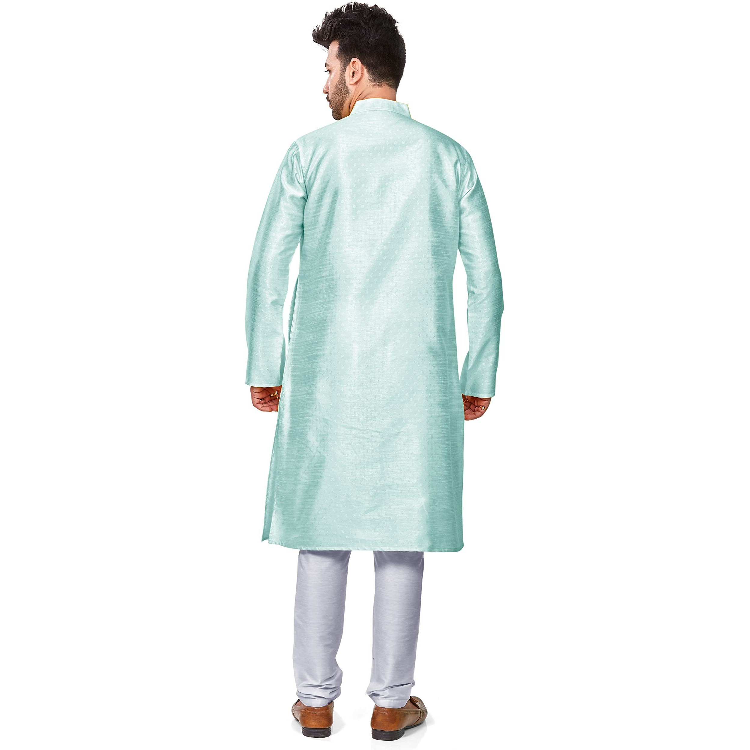 Be Active Men's Fancy Weaved Kurta Pyjama Set Colour - Cyan | Size - S