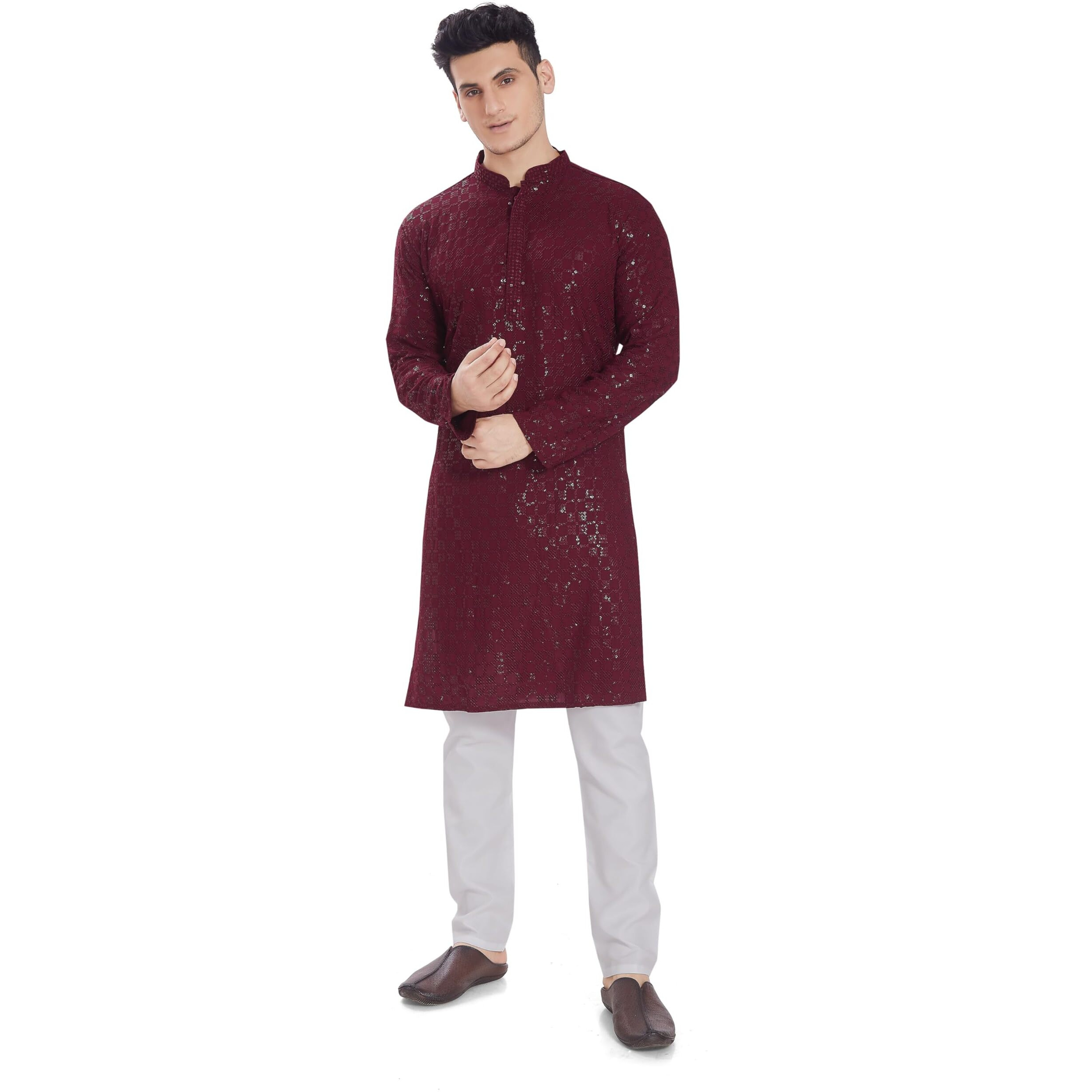 Divisive Men's Embroidered Cotton Blend Only Slim Fit Kurta (Dkrt271_L_Maroon)