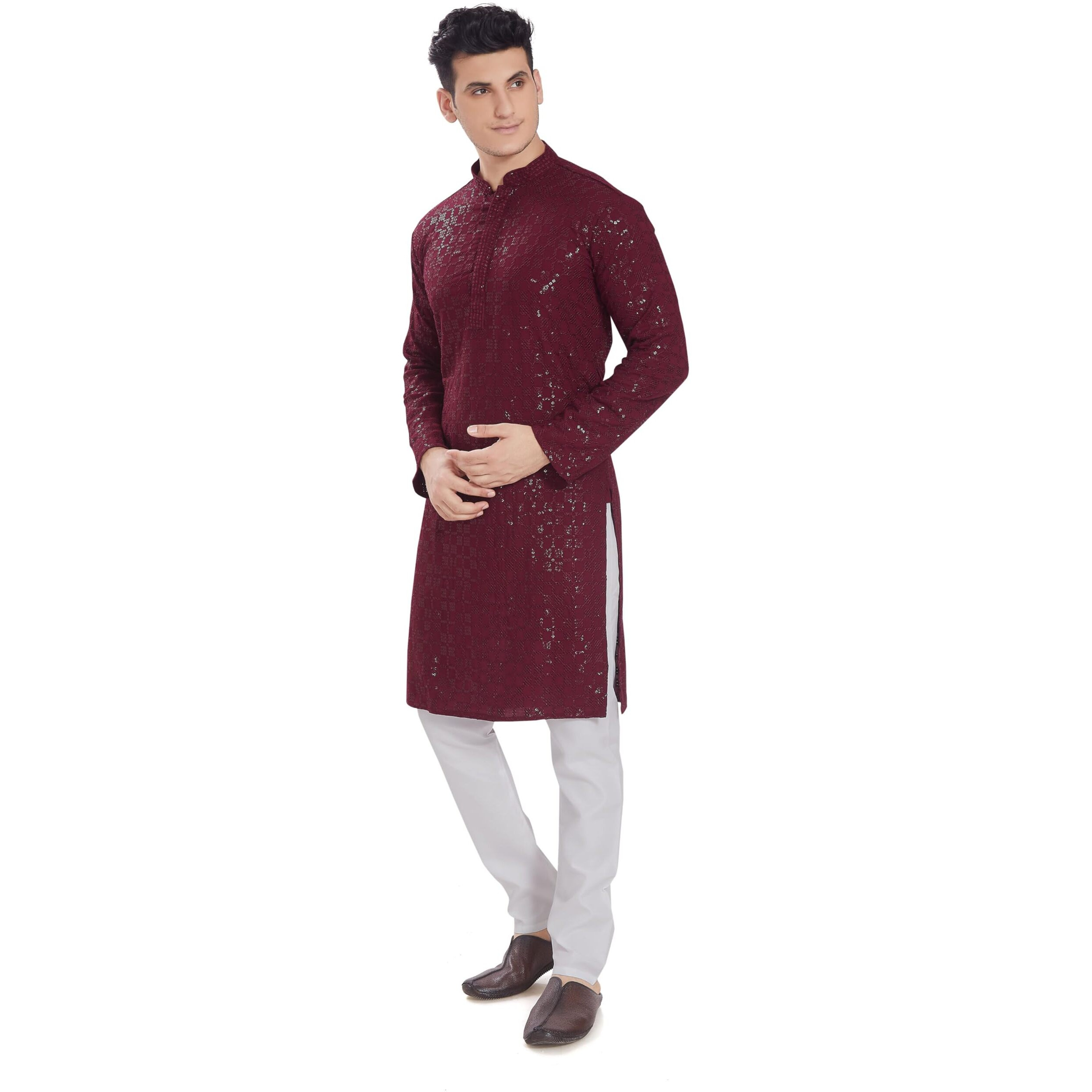 Divisive Men's Embroidered Cotton Blend Only Slim Fit Kurta (Dkrt271_L_Maroon)