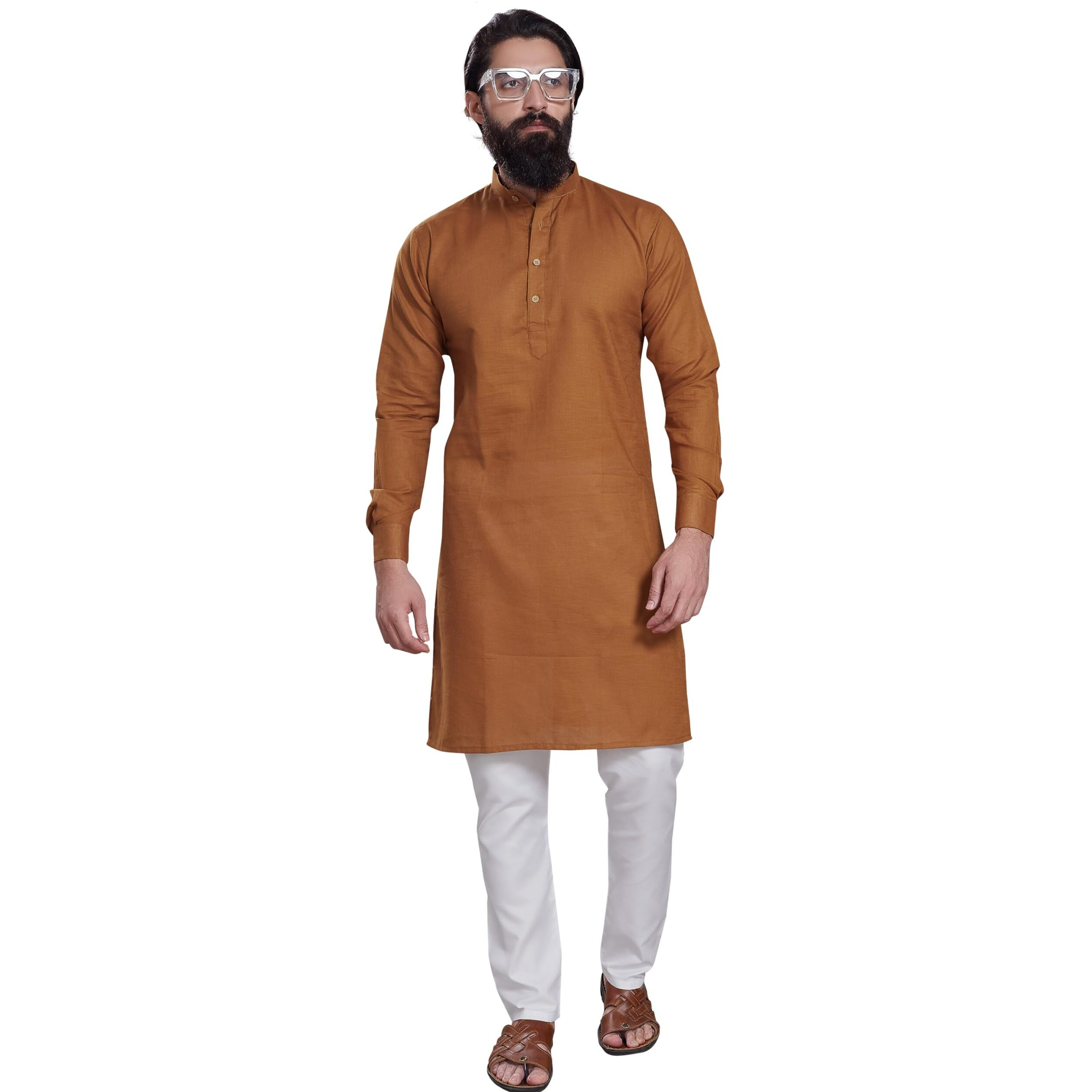 Divisive Men's Pure Cotton Only Slim Fit Kurta (Dkrt204_L_Mustard)