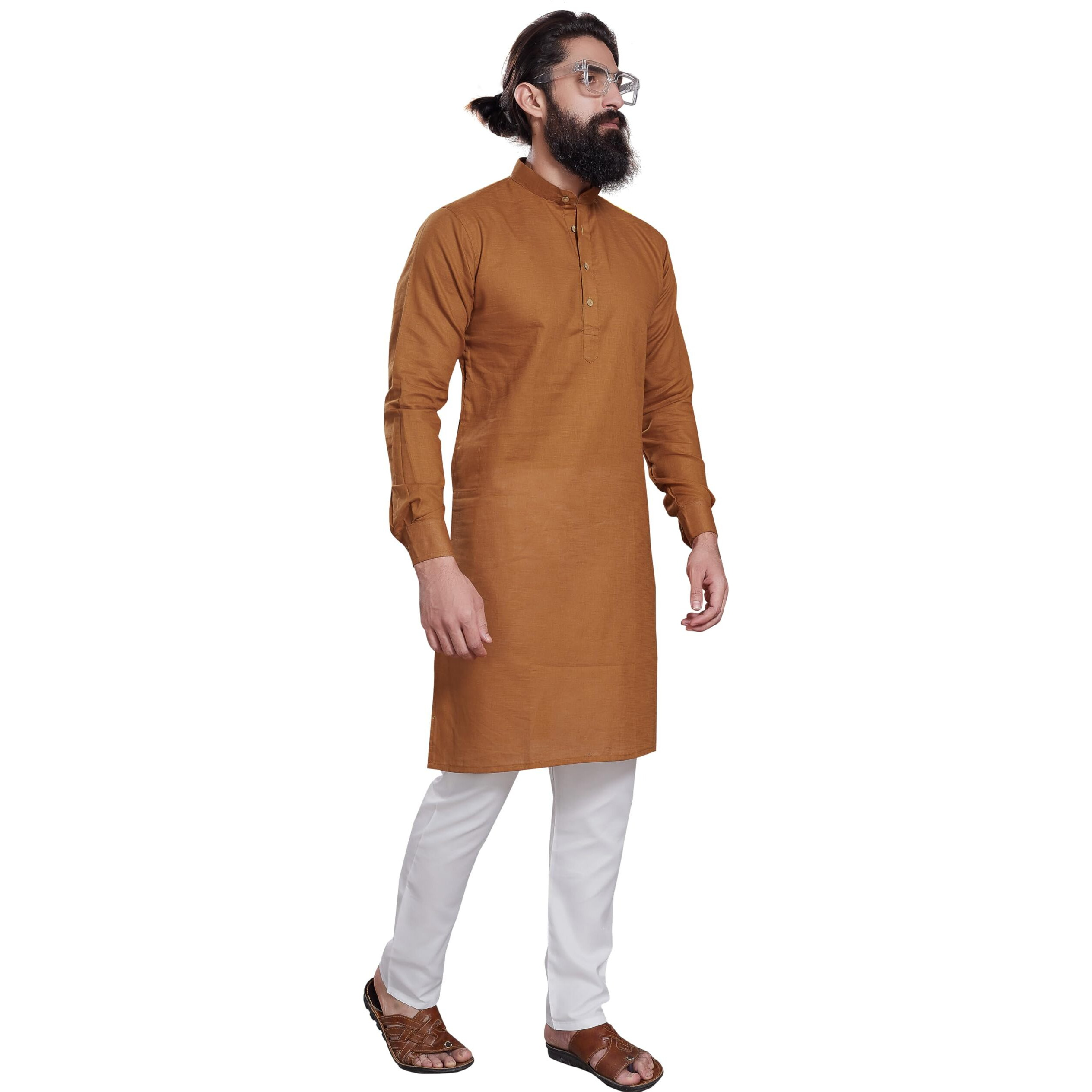 Divisive Men's Pure Cotton Only Slim Fit Kurta (Dkrt204_L_Mustard)