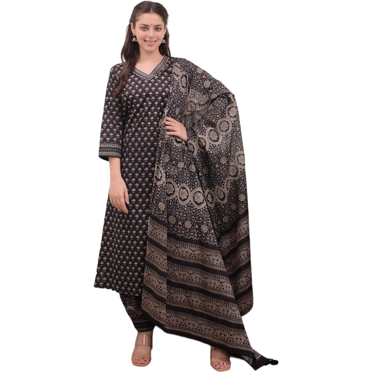 Fabnex Cotton Blend Regular Women Kurta Set (K-93-Black-Xl_Black