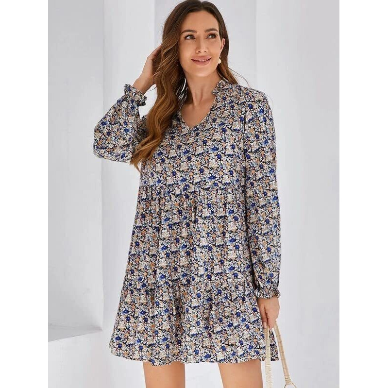 Greciilooks Women's Cotton Midi Dress (Xx-Large, Blue)