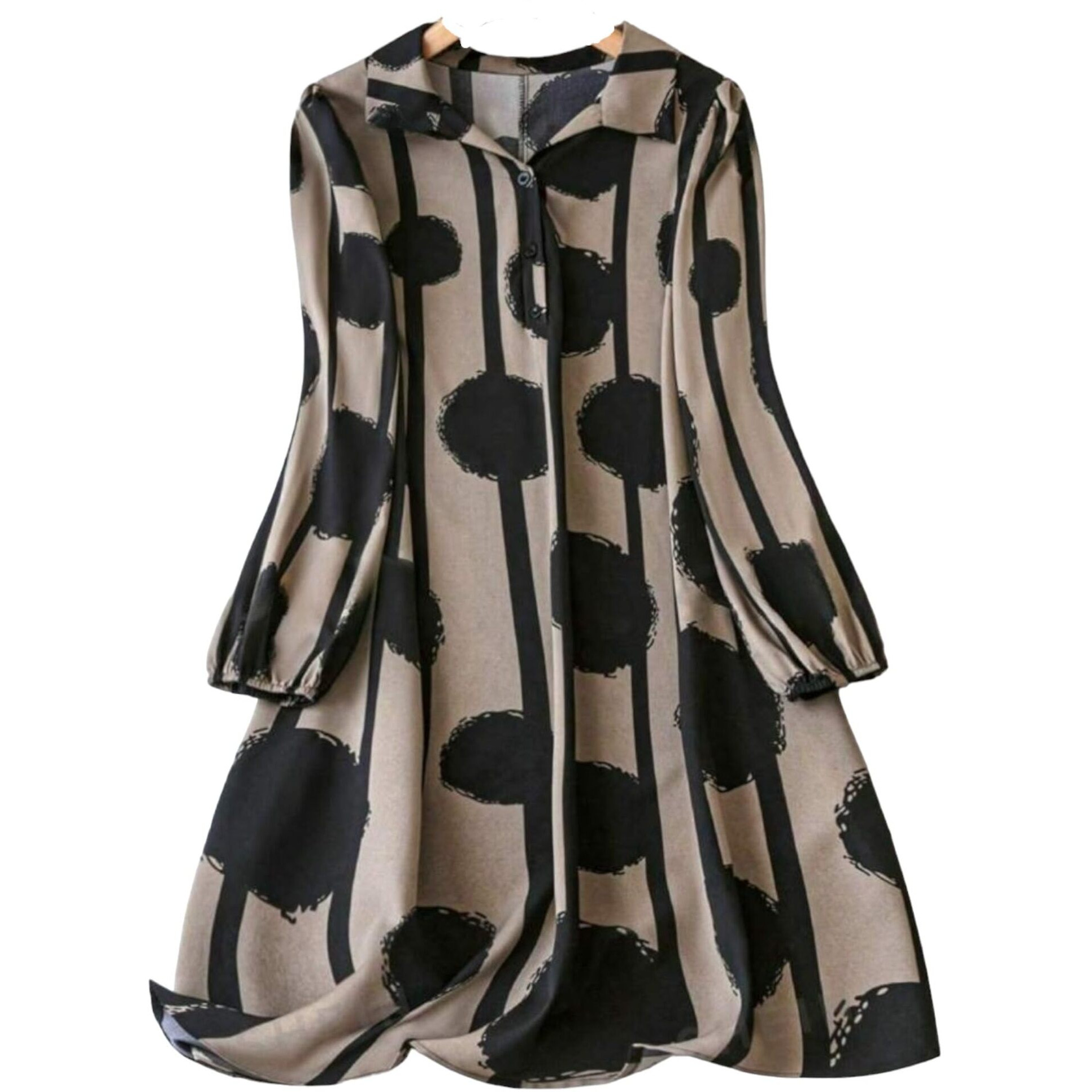 Gufrina Women's Full Sleeve Collar Neck Dress - Elegant Button-Down Midi Dress With Abstract Print (Black Xxl)