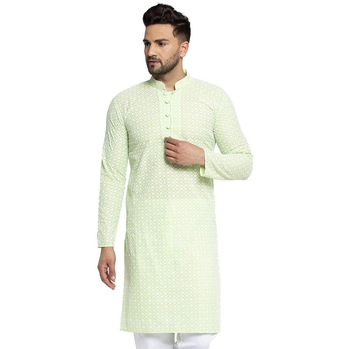 Jompers Men's Embroidered Pure Cotton Kurta. (Dark-Green,M)