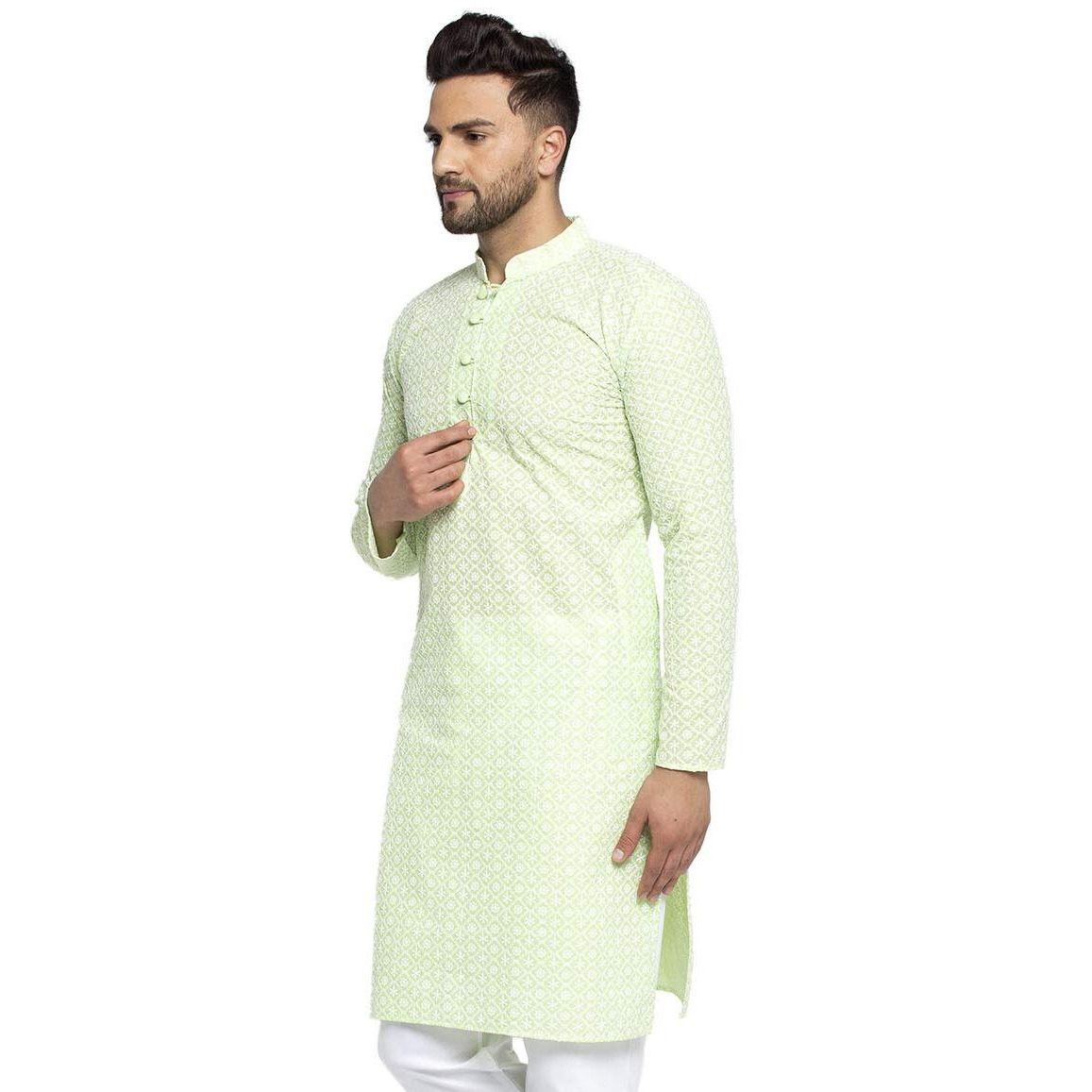 Jompers Men's Embroidered Pure Cotton Kurta. (Dark-Green,M)