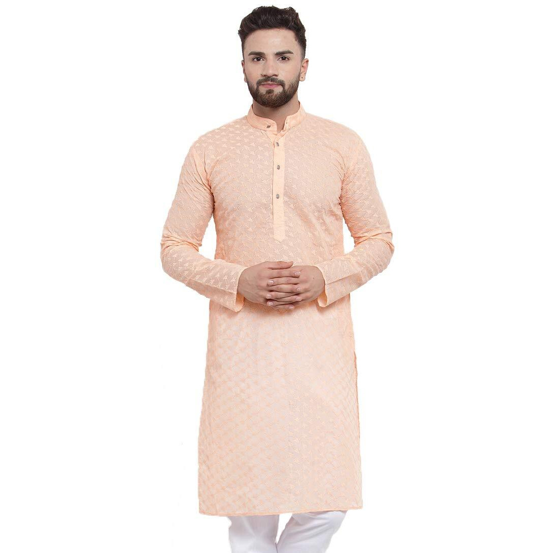 Jompers Men's Chicken Cotton Kurta. (Orange, M)