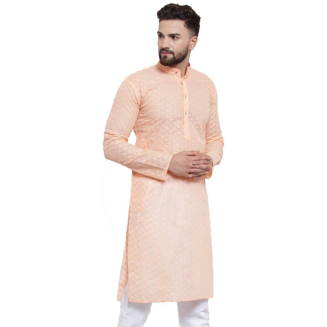Jompers Men's Chicken Cotton Kurta. (Orange, M)