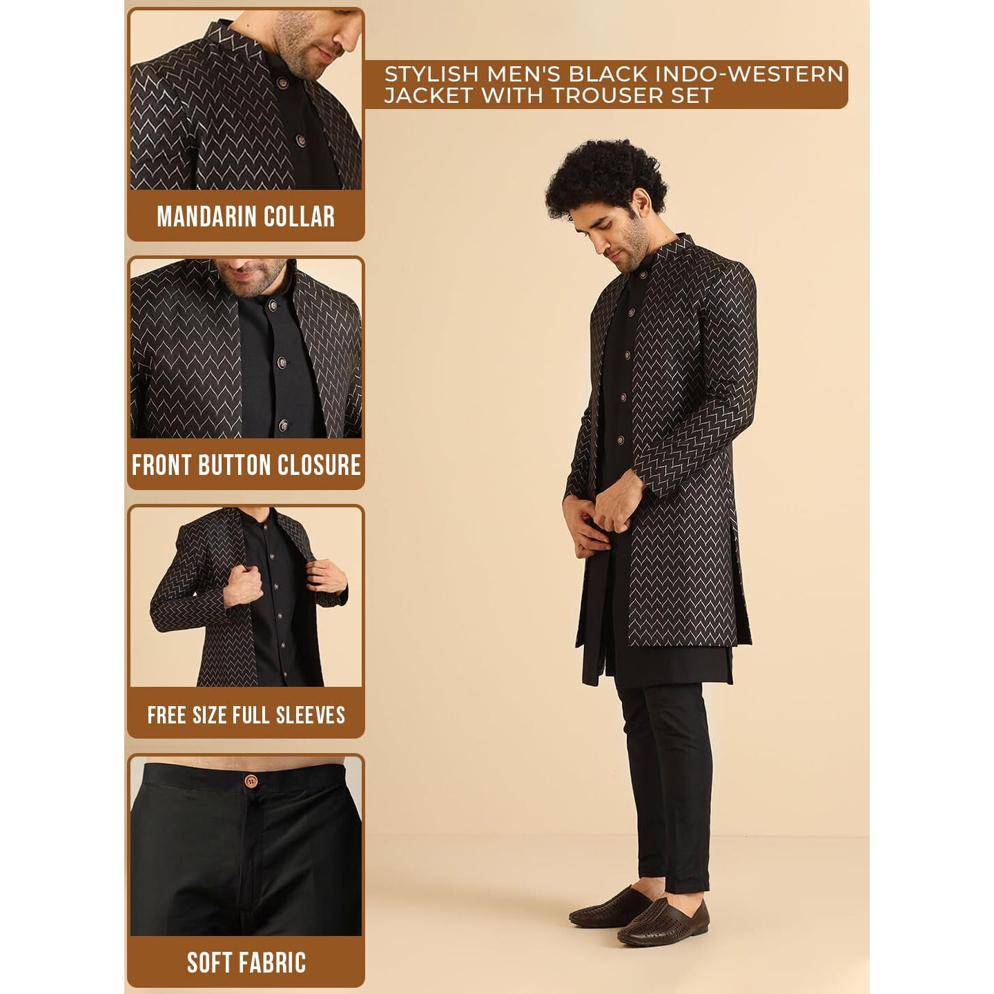 Kisah Jacket Sherwani Set For Men  Woven Design Jacquard Sherwani With Trouser | Ethnic & Formal Indian Outfit For Weddings, Celebrations & Parties, Black, 42