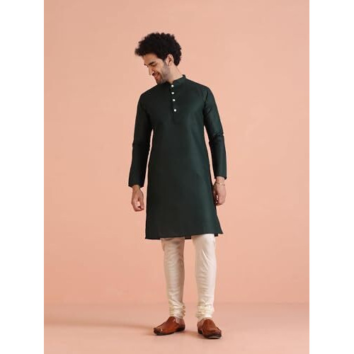 Kisah Men's Kurta Jacket Churidar Set, Multi Cotton Blend, Woven Design Long Sleeves Regular Fit Mandarin Collar (Small)