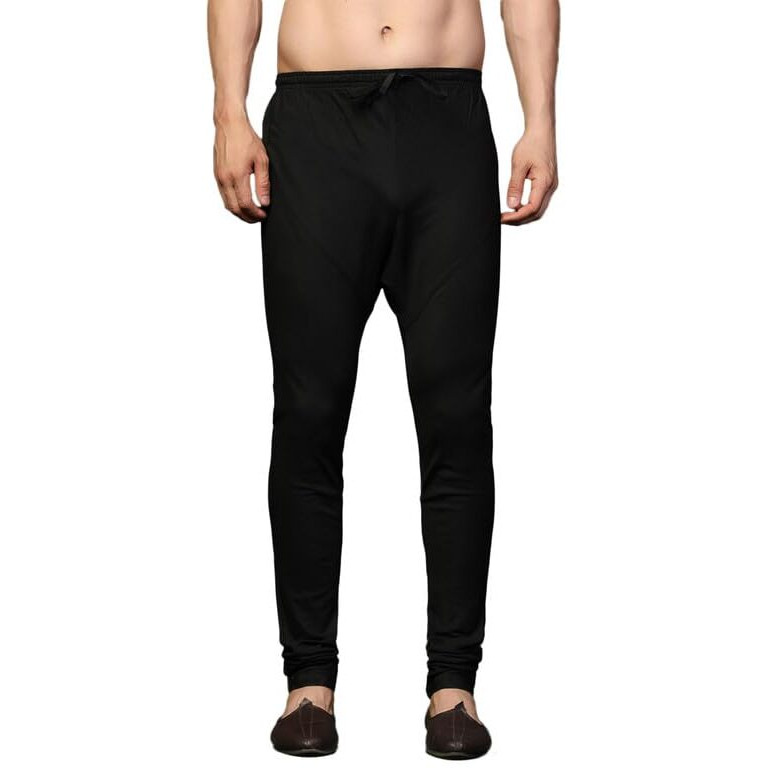 Kisah Men's Churidar, Black Solid Cotton Blend (42)