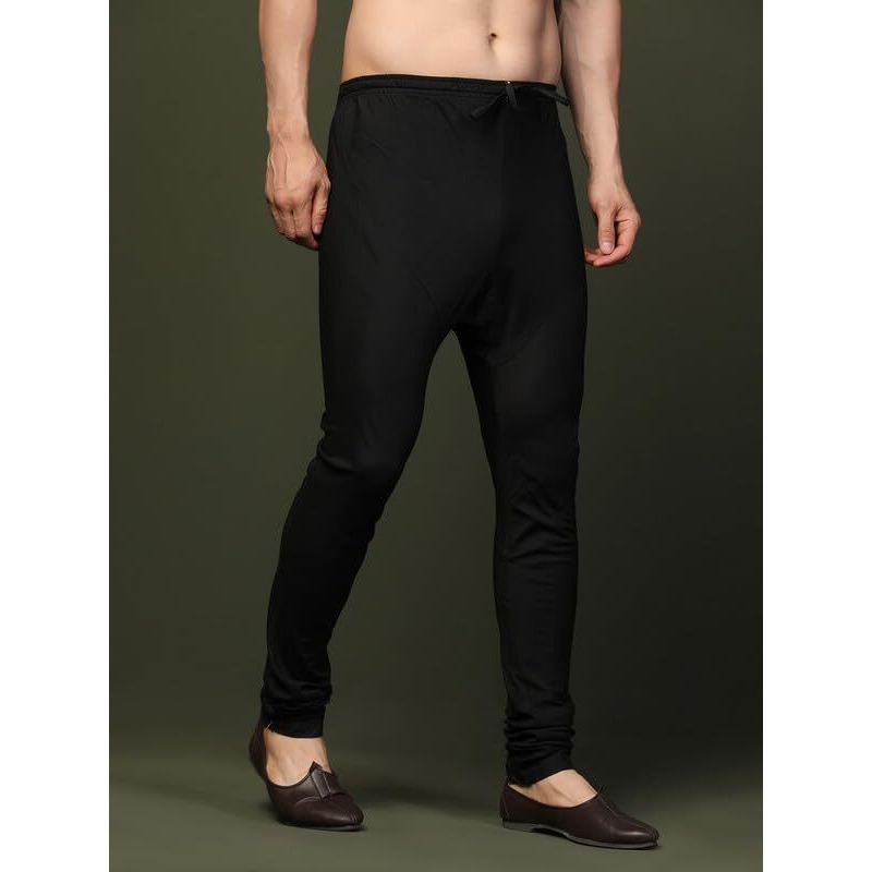 Kisah Men's Churidar, Black Solid Cotton Blend (42)