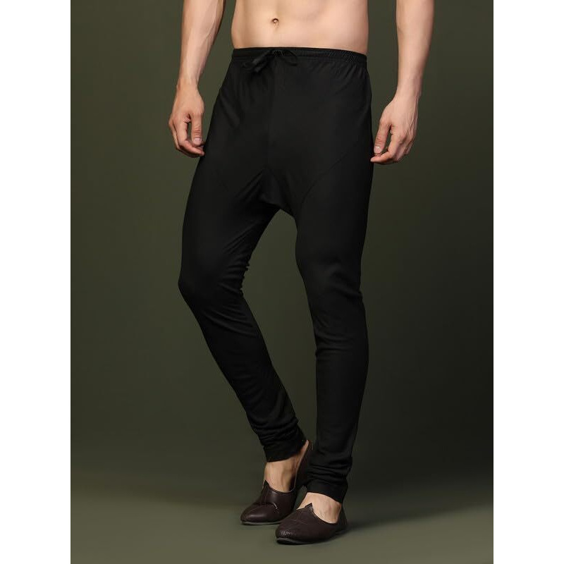 Kisah Men's Churidar, Black Solid Cotton Blend (42)
