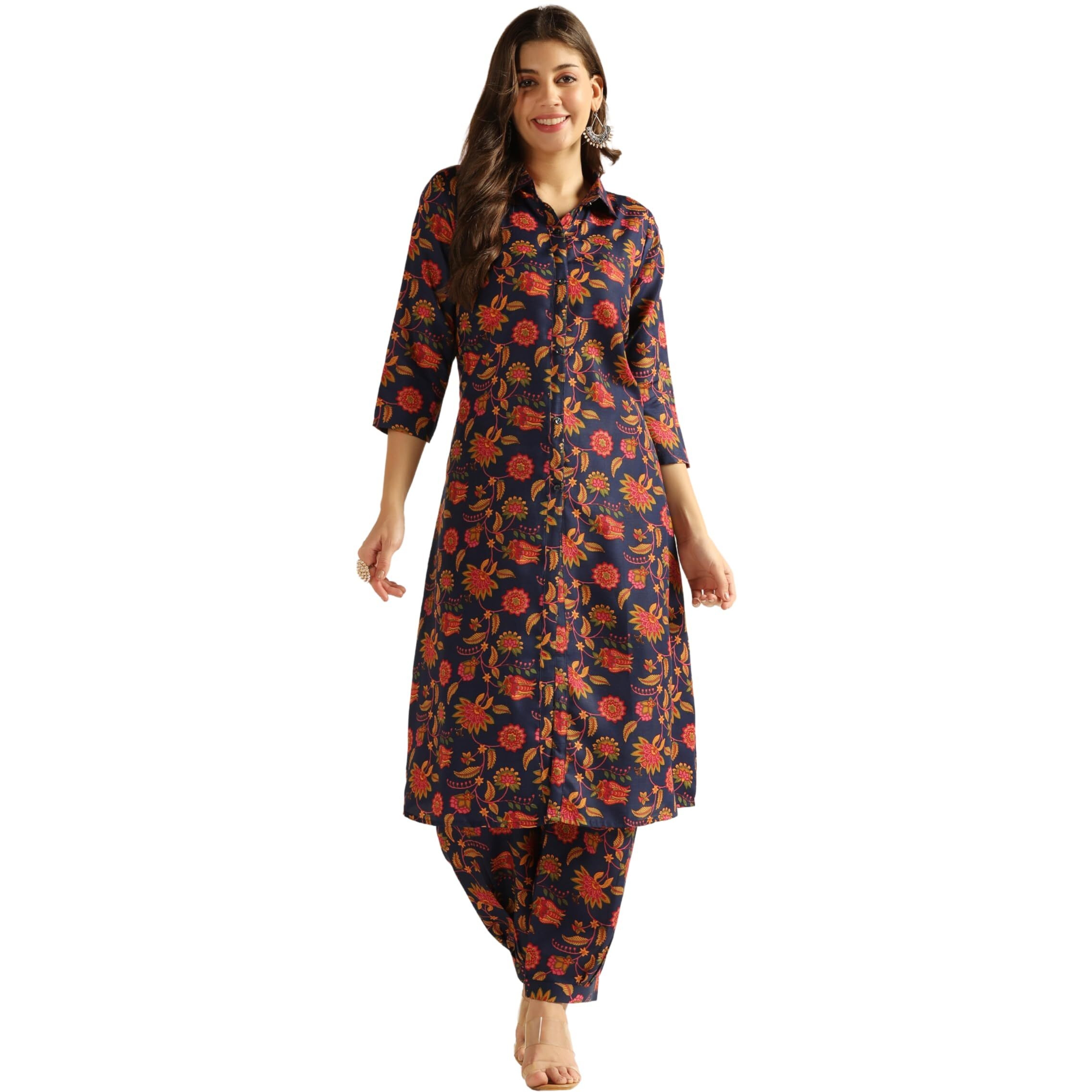 Leriya Fashion Ethnic Co Ord Set |Casual Wear Pant Top Set |Fancy Co-Ord Set |Full Pair Set |Women Kurta Sets Kurtis |Women Kurta Pant Set | Coord Sets For Women (X-Large, Dark Blue) Lf-W1801&Tr857