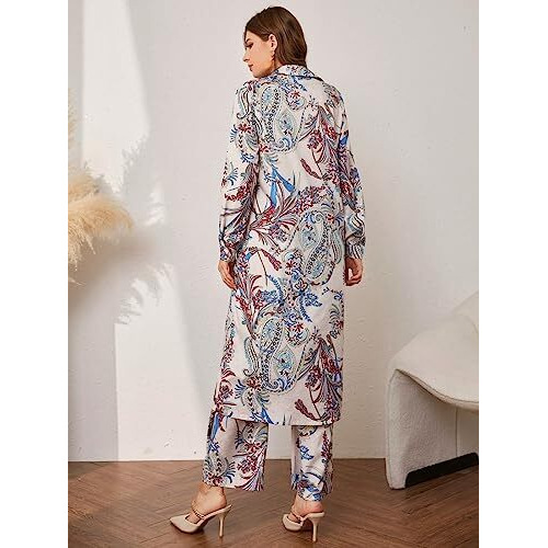 Leriya Fashion Women's Ethnic Co Ord Set || Paisley Printed Co-Ord Set For Women || Long Straight Shirt Kurta With Pant Set For Women || Gift For Women || Fancy Kurta Set (Small, Off-White)
