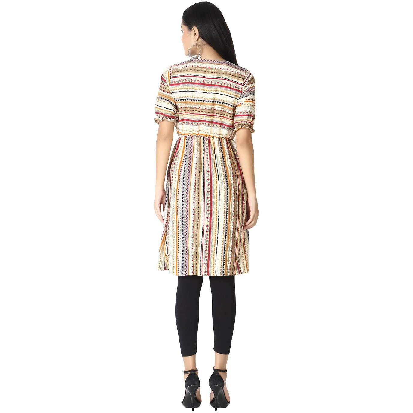 Leriya Fashion Designer Printed Fully Stitched Anarklai Kurti/Kurta For Women & Girls On Jeans Palazzo (Beige, Large)